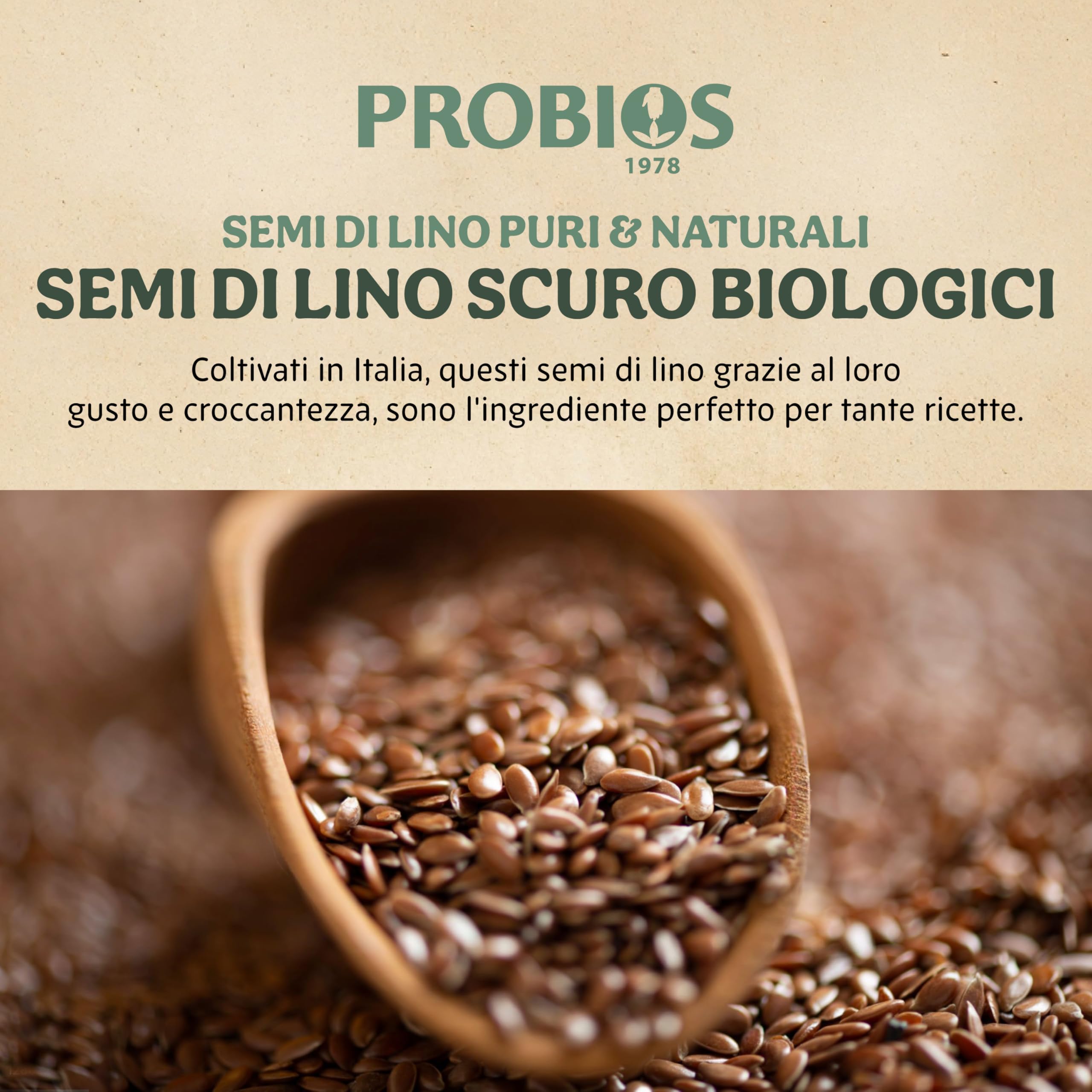 Probios Semi di Lino Scuri Biologici - Semi di Lino Bio Italiani Premium - Ricchi di Minerali e Fibre - Semi Naturali e Senza Glutine - Confezione da 5 Kg