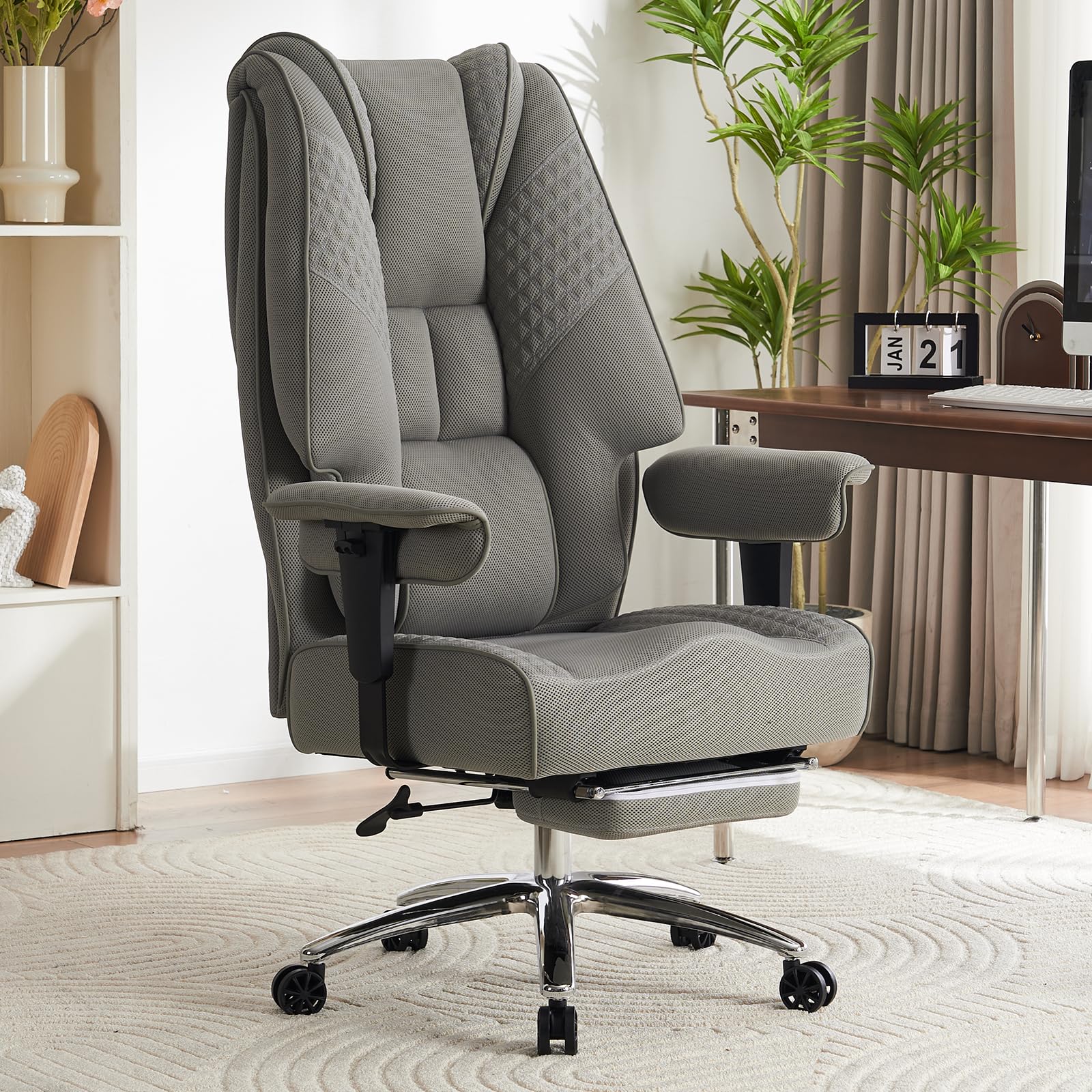 EXCEBET Big and Tall Office Chair 400lbs Wide Seat, Leather High Back Executive Office Chair with Foot Rest, Ergonomic Chairs Lumbar Support for Lower