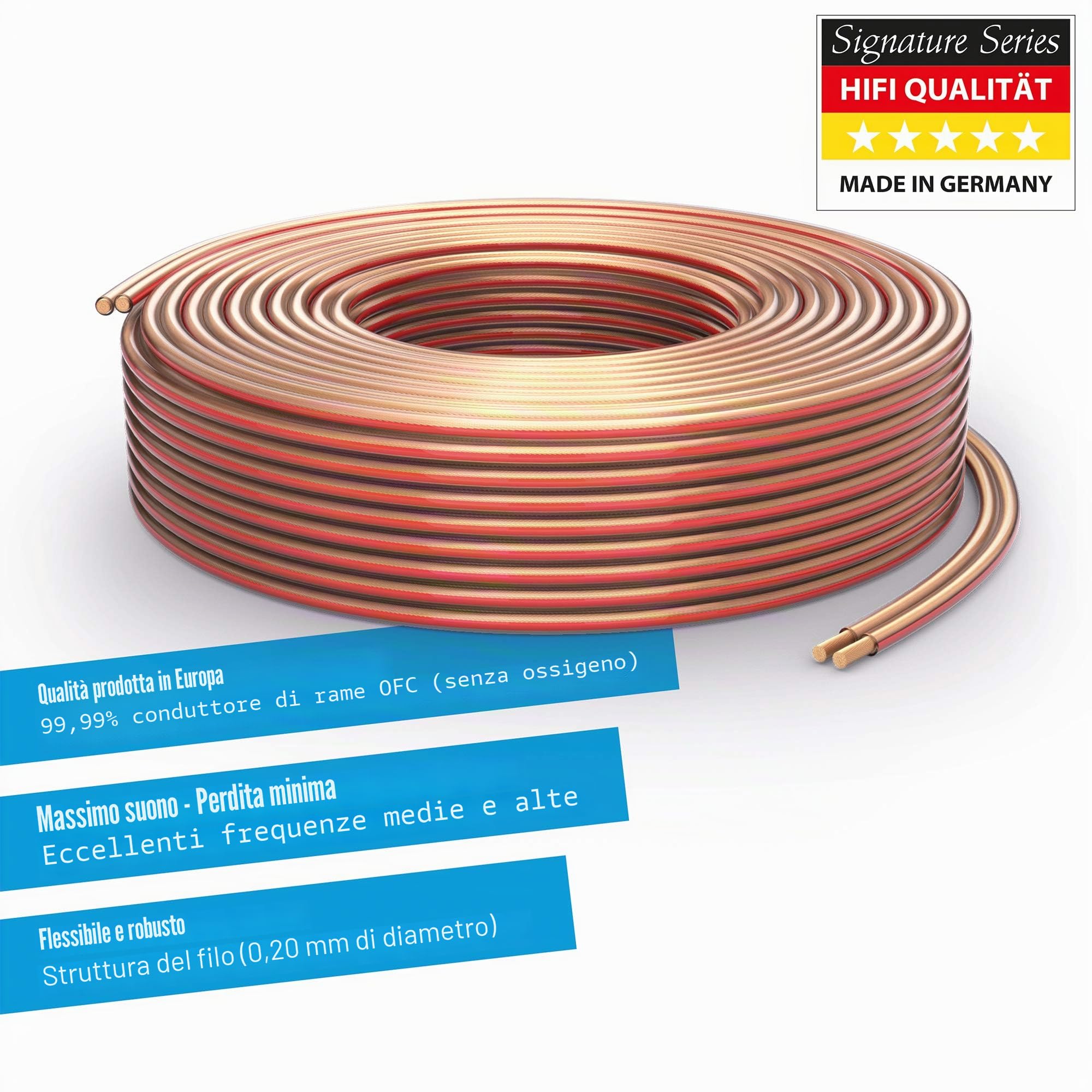 PureLink SE-SP060-050 Cavo per diffusori 2x2,5 mm² (filo 99,9% OFC rame pieno 0,20 mm) Cavo per diffusori HiFi, 50 m, trasparente