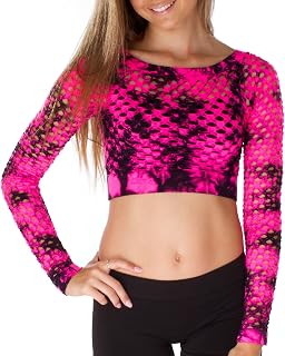 Girls Mesh Tie Dye Long Sleeve Crop Top One Size Fits Ages 10-14