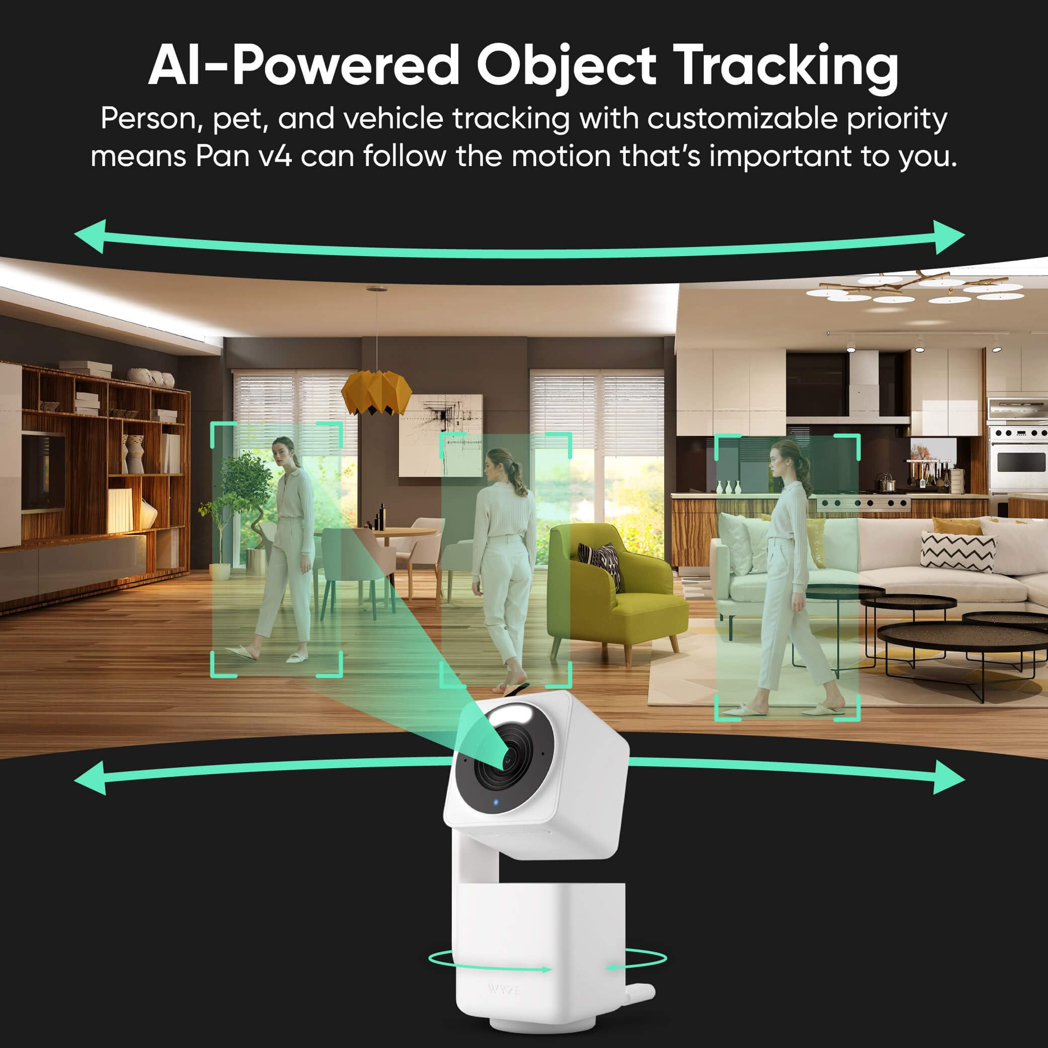 WYZE Cam Pan v4, 4K Smart Security Camera, AI Indoor/Outdoor Cameras for Home Security, Baby & Pet, Color Night Vision, 360° Pan/Tilt/8 x Digital Zoom, 2.4G & 5G, Works with Alexa & Google Assistant