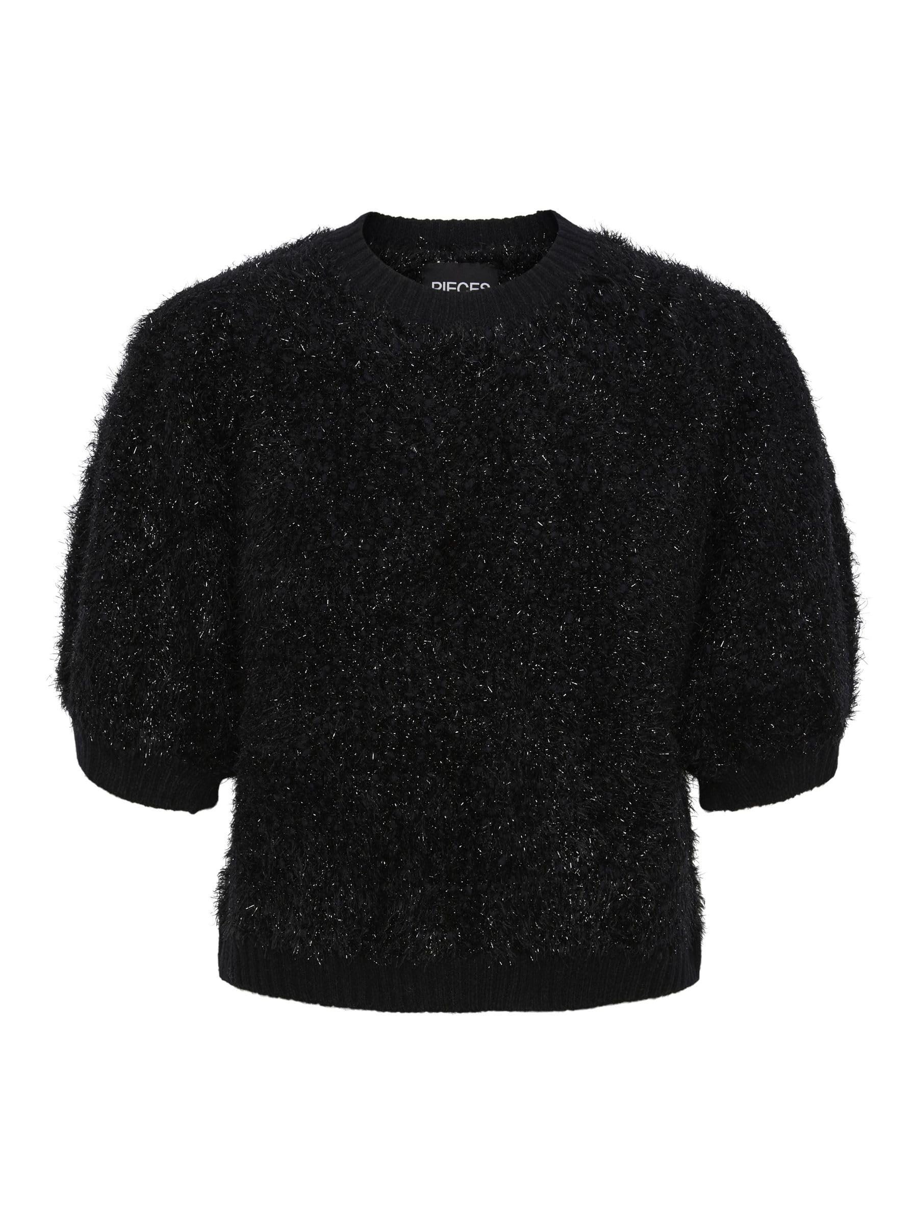 PIECES Pcfee Ss O-Neck Knit, Black, S
