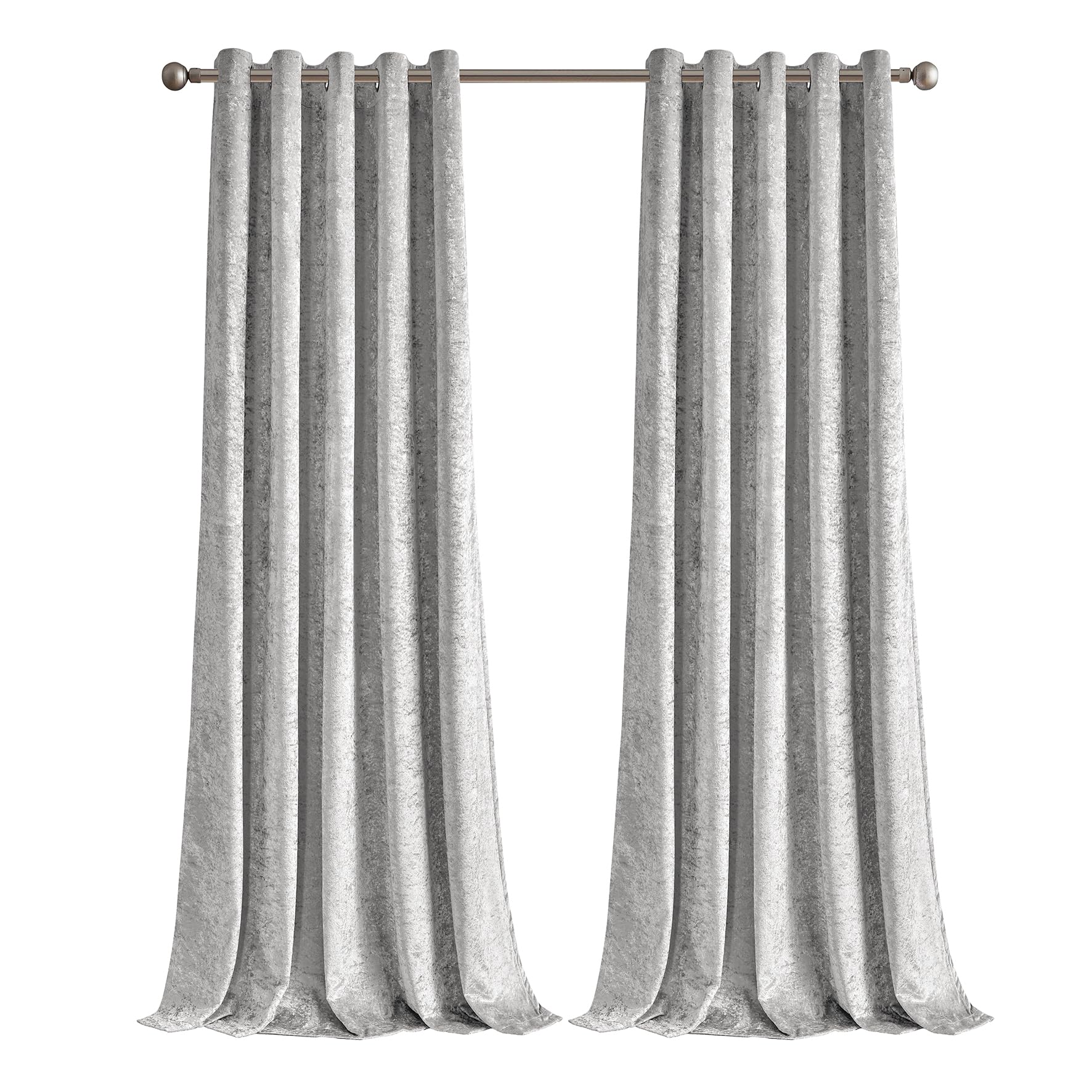 StylemyBedroom Pair of Eyelet 100% Blackout Crushed Velvet Curtains Thick Heavy with Tie Backs (Silver, 46x90)