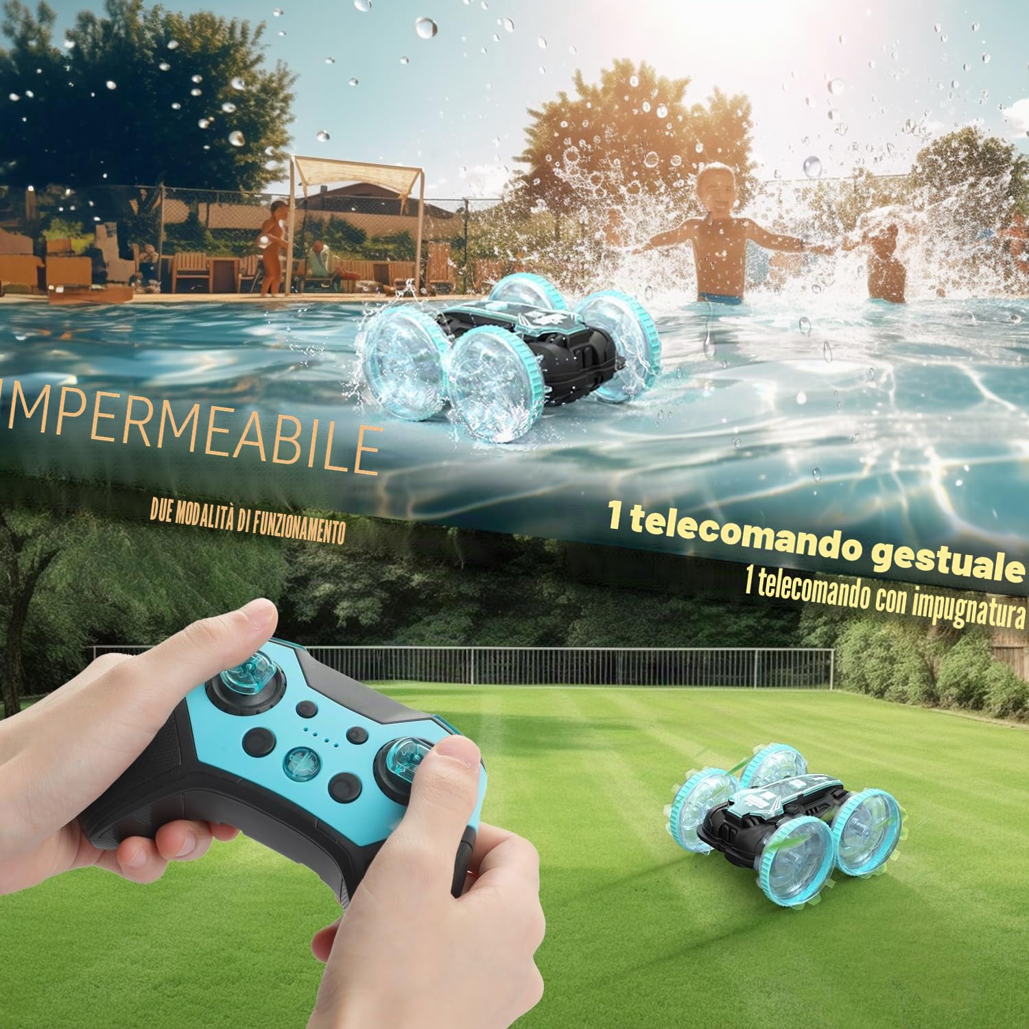 Korffe Automobile Telecomandata Tutto Terreno, 4WD 360°Rotazione 2.4GHz RC Auto All Terreno Impermeabile, Stunt Car Offroad Giocattolo Veicolo Bambini Ragazzo Regalo di Compleanno di Natale Ragazza