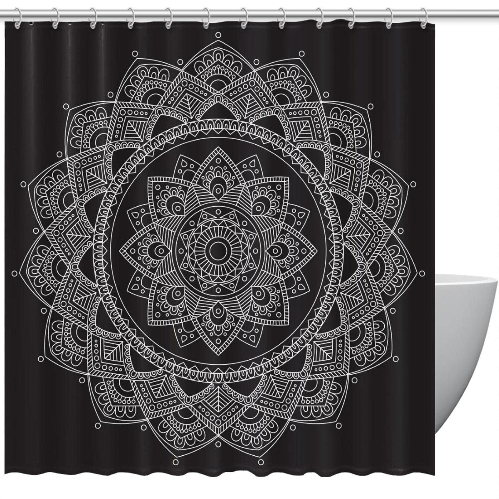 Rideau de douche pour enfants et adultes style Boho Mandala floral vintage