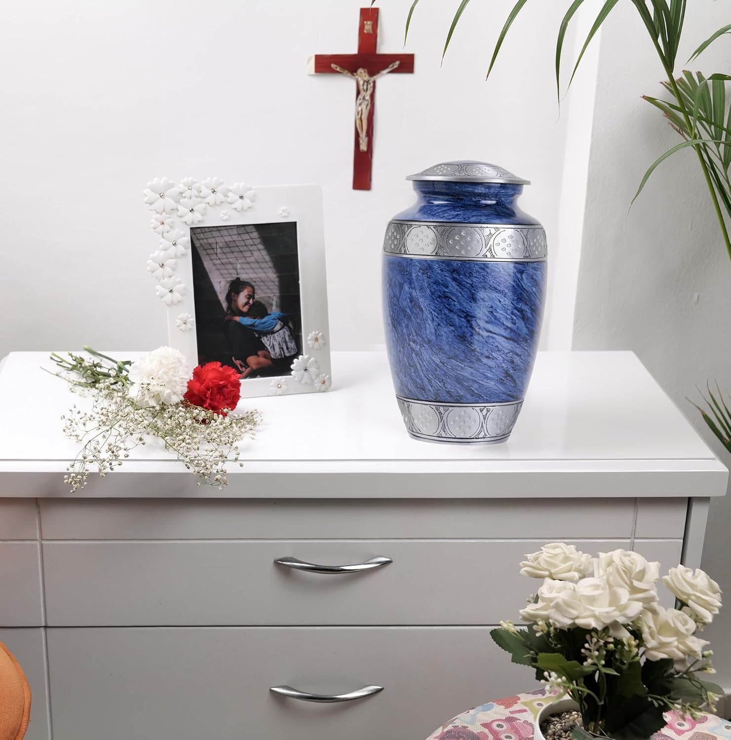 YATSKIA Blue Urn for Ashes Adult Male and Female, Cremation Urns for Human Ashes, Funeral Urns, Burial Urn Ash Holders for Human (Large, 10 Inch)