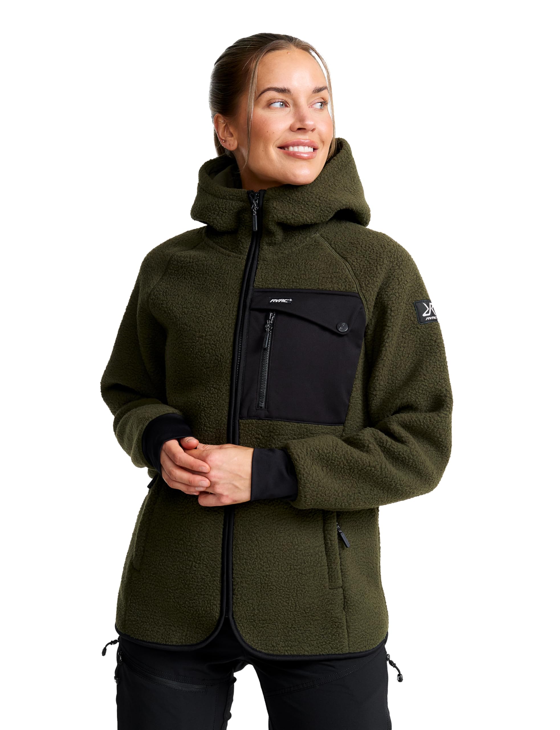 RevolutionRace Sherpa Hoodie für Damen, Outdoor Fleecejacken perfekt für Wanderungen und Outdoor-Abenteuer, Forest Night, L