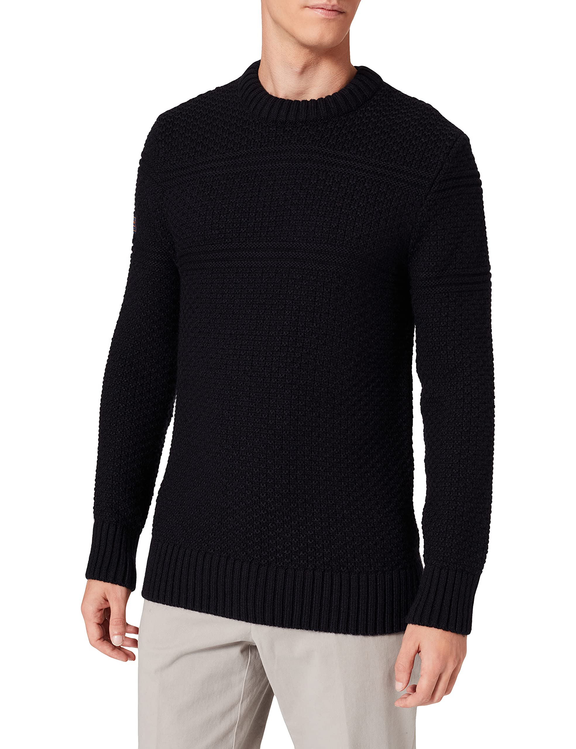 Superdry Men's Eclipse Navy Jacob Cable Crew Pullover Sweater, Large