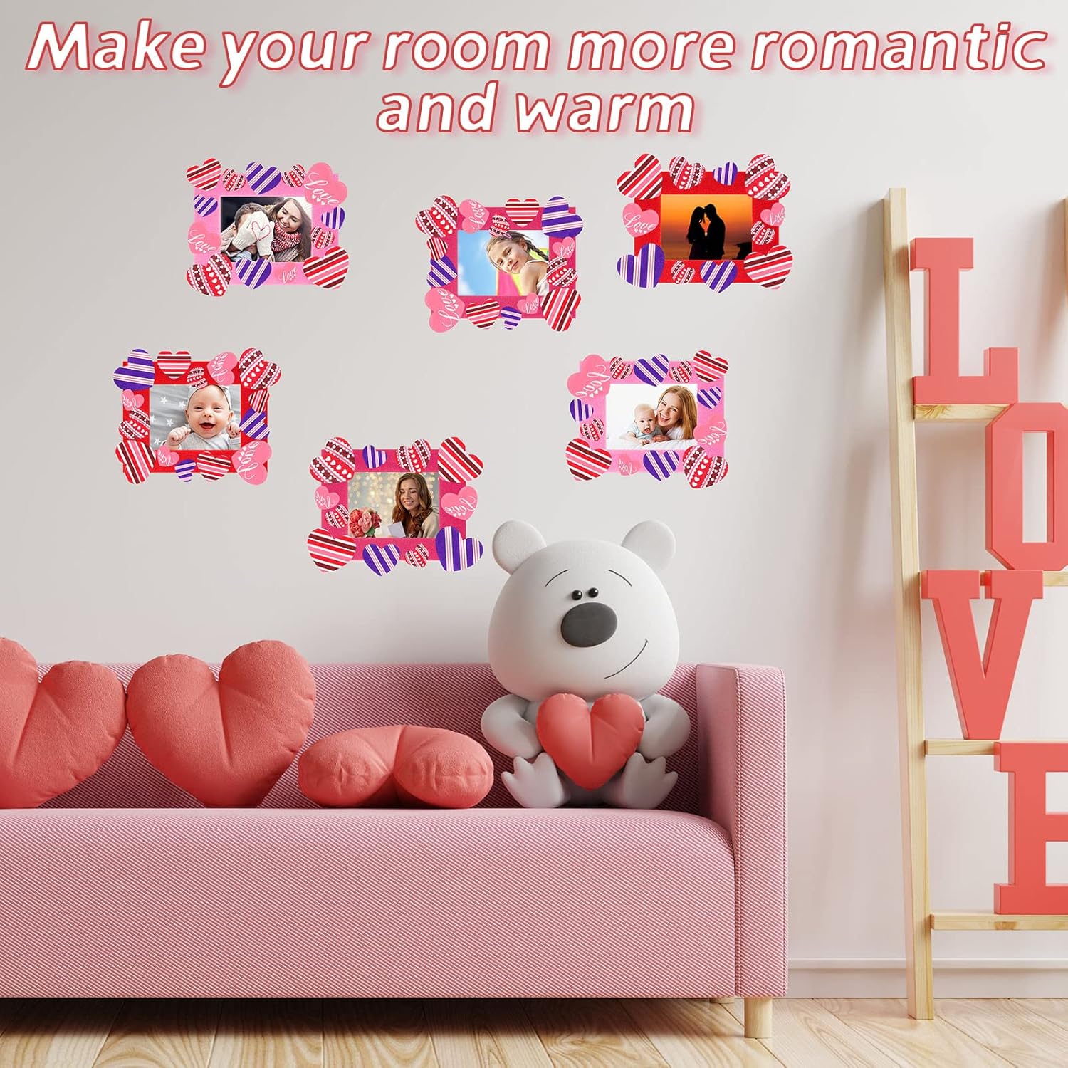 27 Pack Valentines Picture Frame Craft Kit DIY Picture Frame Craft with 180 Pieces Heart Shape Foam Stickers for Valentine Class Game Activities Home, and Office Decoration