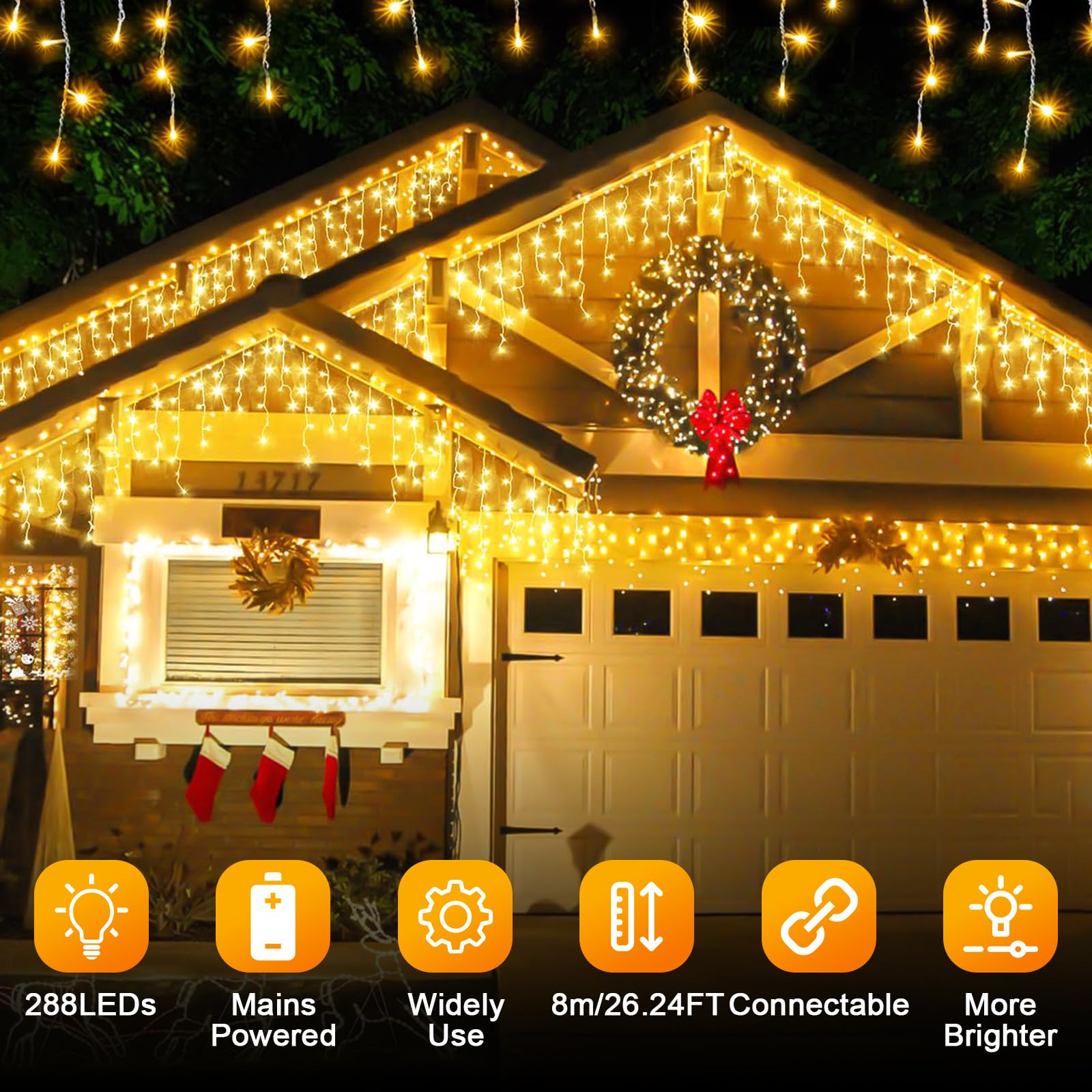 Luci a Cascata per Esterni, 8 M 288 LEDS Luci Natalizie Solari a Forma di Ghiacciolo con Telecomando a 8 Modalità, Luci a Stringa Impermeabili per Tetto, Giardino, Feste, Patio, Decorazioni Natalizie