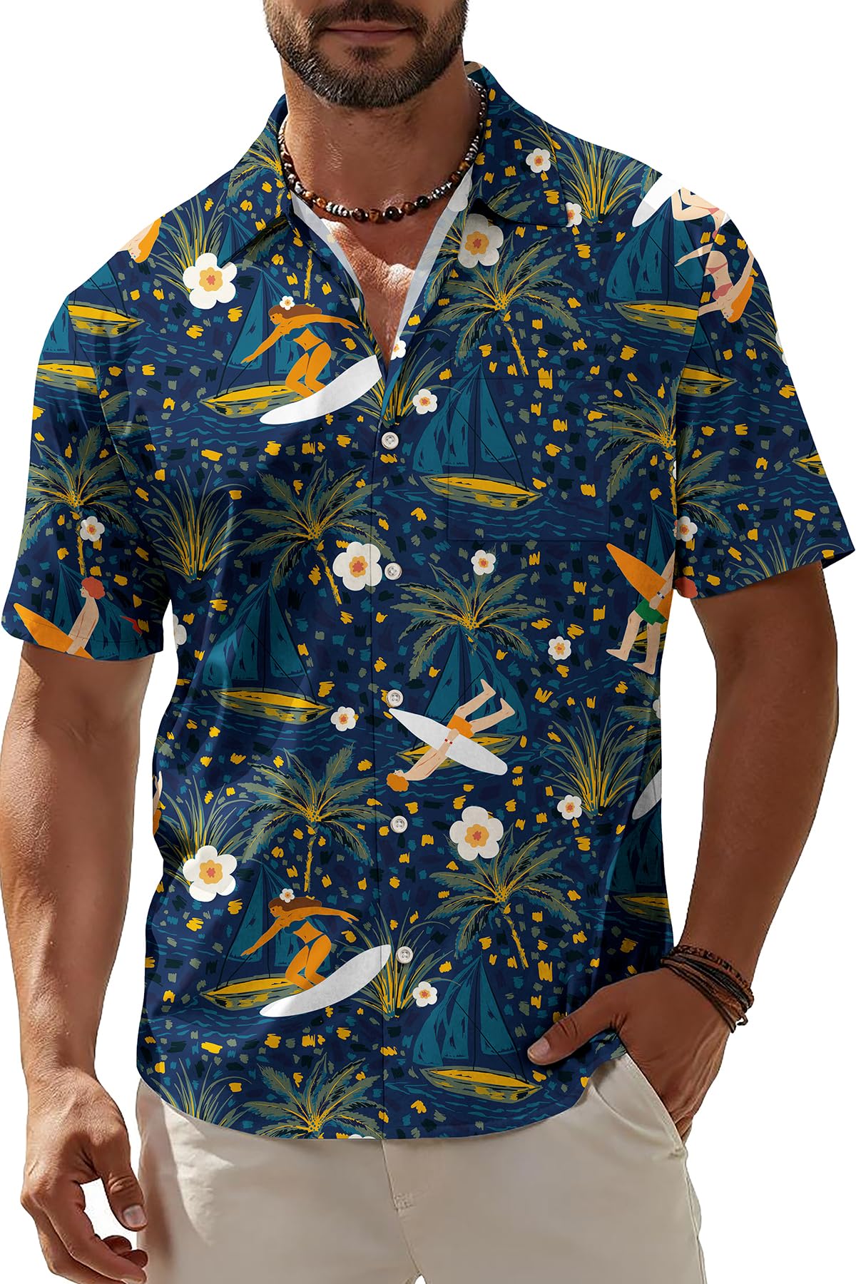 KYKU Men's Hawaiian Shirt Short Sleeve Button Down Casual Tropical Summer Beach Vacation Shirts with Pocket