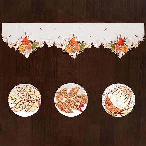 Miniatura 10 de Grelucgo Camino de mesa bordado de hojas de arce para otoño, otoño, Acción de Gracias (14 x 70 pulgadas)