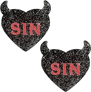 Neva Nude Sin City Black Devil Glitter Nipztix Pasties Nipple Covers, Medical Grade Adhesive, Waterproof, Made in USA