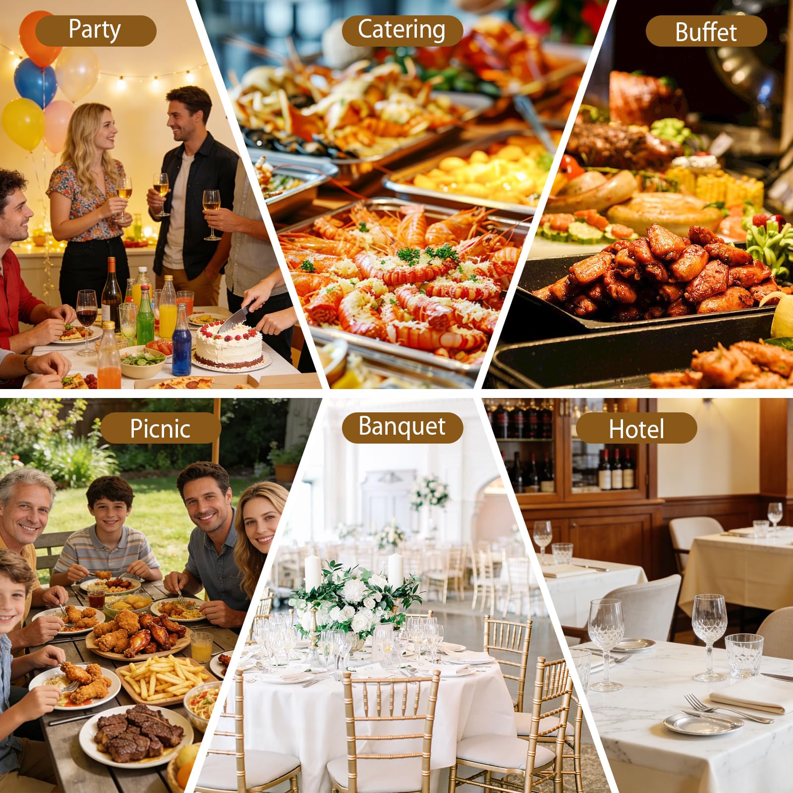LIROPAU Pasto Chafing Dish, scaldavivande in acciaio inox da 9 l, con coperchio in vetro visibile, 3 contenitori in acciaio inox per feste, matrimoni, buffet e feste (3 set da 1/3 + 1/3 + 1/3 GN)
