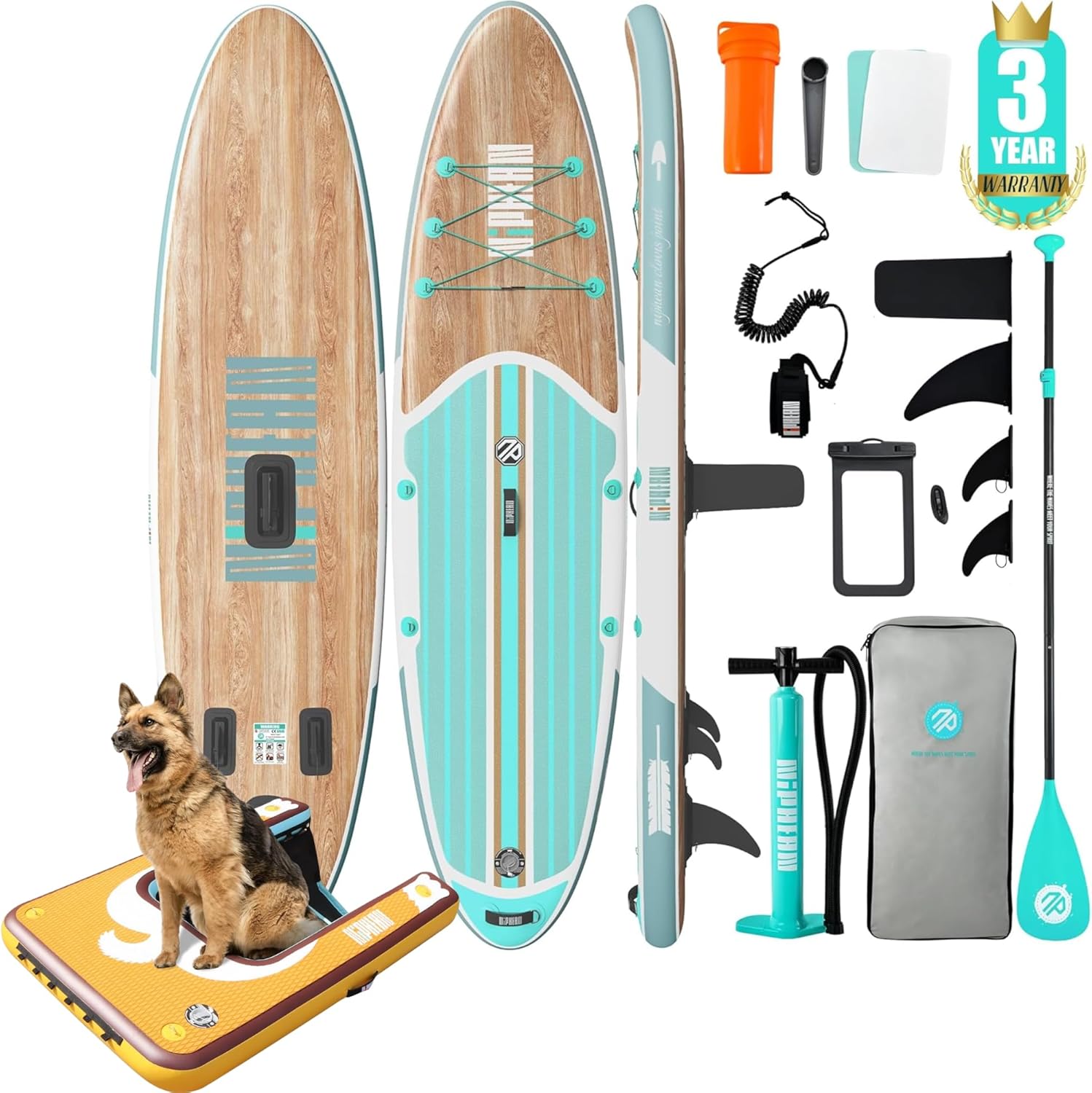 Niphean Inflatable Stand Up Paddle Board with Stabiltrac Fin Design and Niphean Dog Pool Ramp(Full-Coverage Non-Slip Deck)