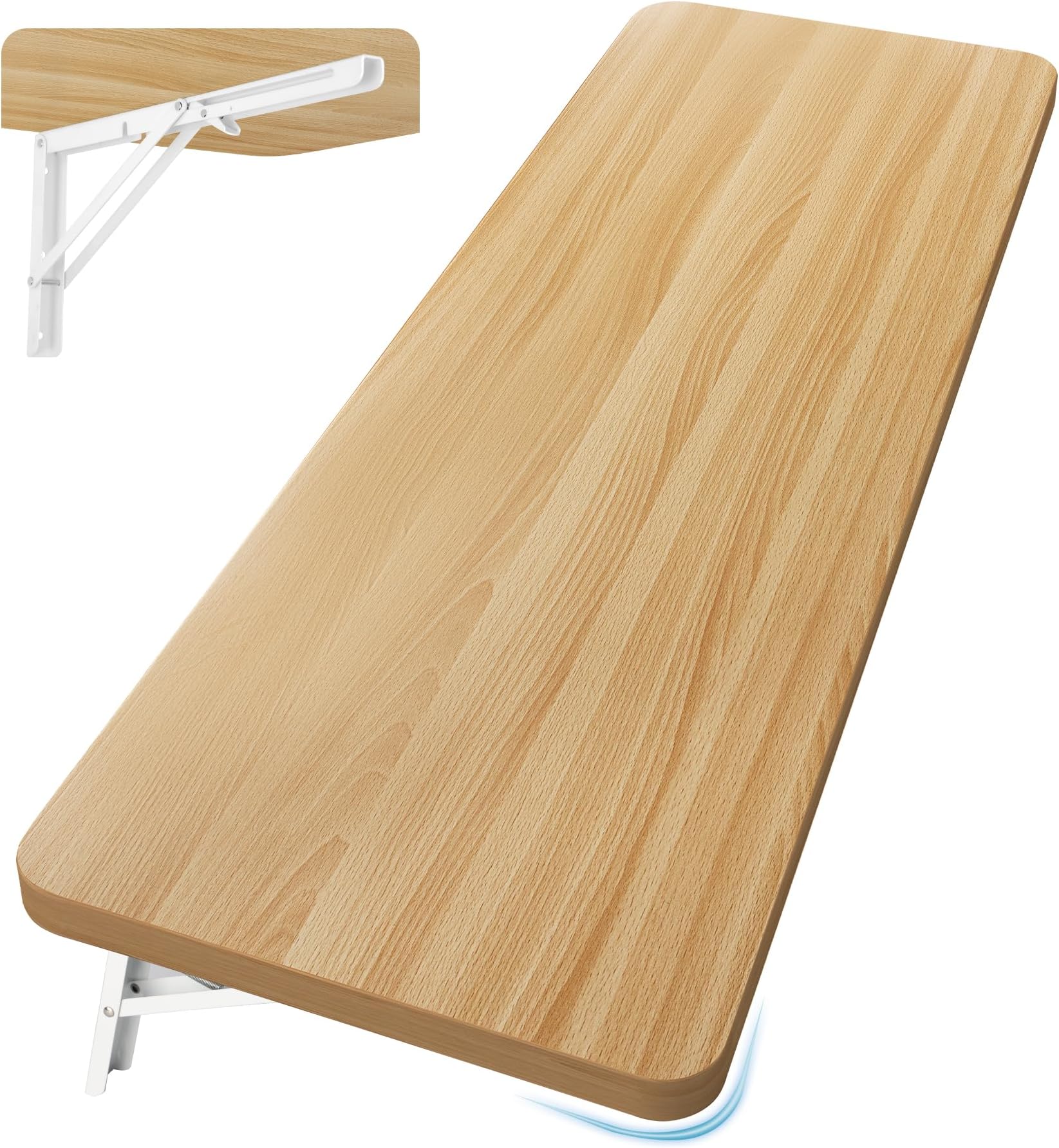 Neoaider Wall Mounted Folding Table 47.2”L x 19.7”W, Laundry Folding Table with Heavy Duty Metal Collapsible Shelf Brackets, Wall Mounted Desk Fold Down for Small Spaces, Wood Color