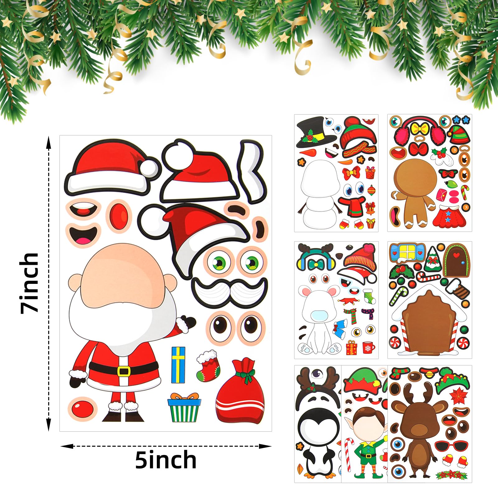 24 Sheets Christmas Face Stickers - DIY Santa & Snowman Craft Kit For Party Favors & Stocking Stuffers