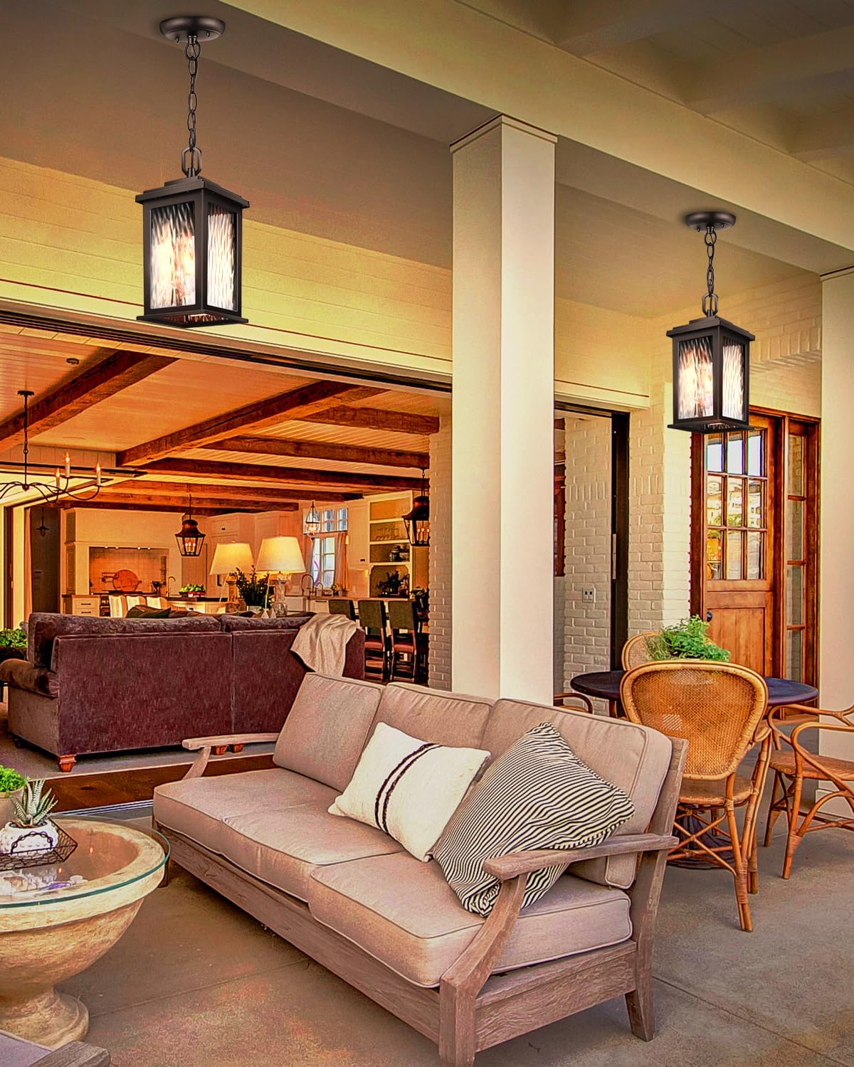 VIANlS Oil Rubbed Bronze Outdoor Pendant Light, 1 Pack Outdoor Chandelier for Porch, Hanging Outside Lights Lantern with Adjustable Chain, Anti-Rust ORB Porch Lights Exterior Ceiling Fixtures