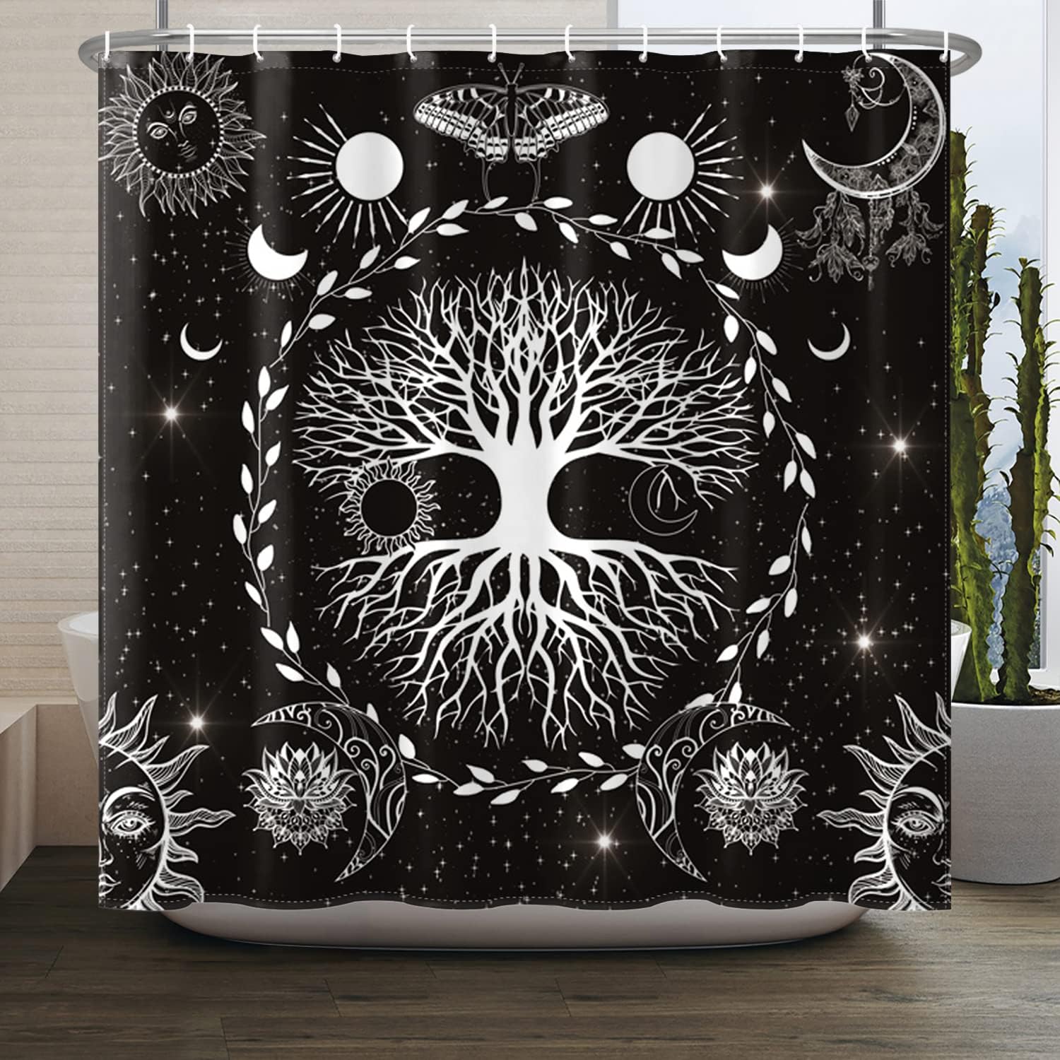 Black Zen Shower Curtain Mandala Gothic Tree of Life Shower