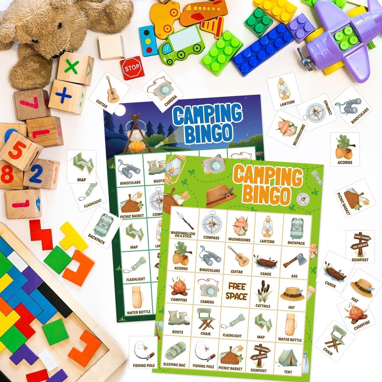 Gioco di bingo da campeggio per bambini, 24 giocatori, all'aperto, ultimo intervento, festa, campeggio, attività di avventura