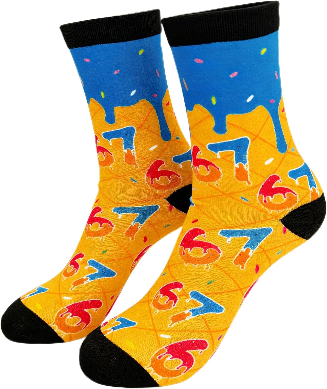 67 Socks, Yellow Ice Cream Drip Socks Six Seven Meme Gifts | One Size Fits Most | Breathable Fabric | High elasticity and comfort | Colorfast after long-term wear | Great Gift Idea