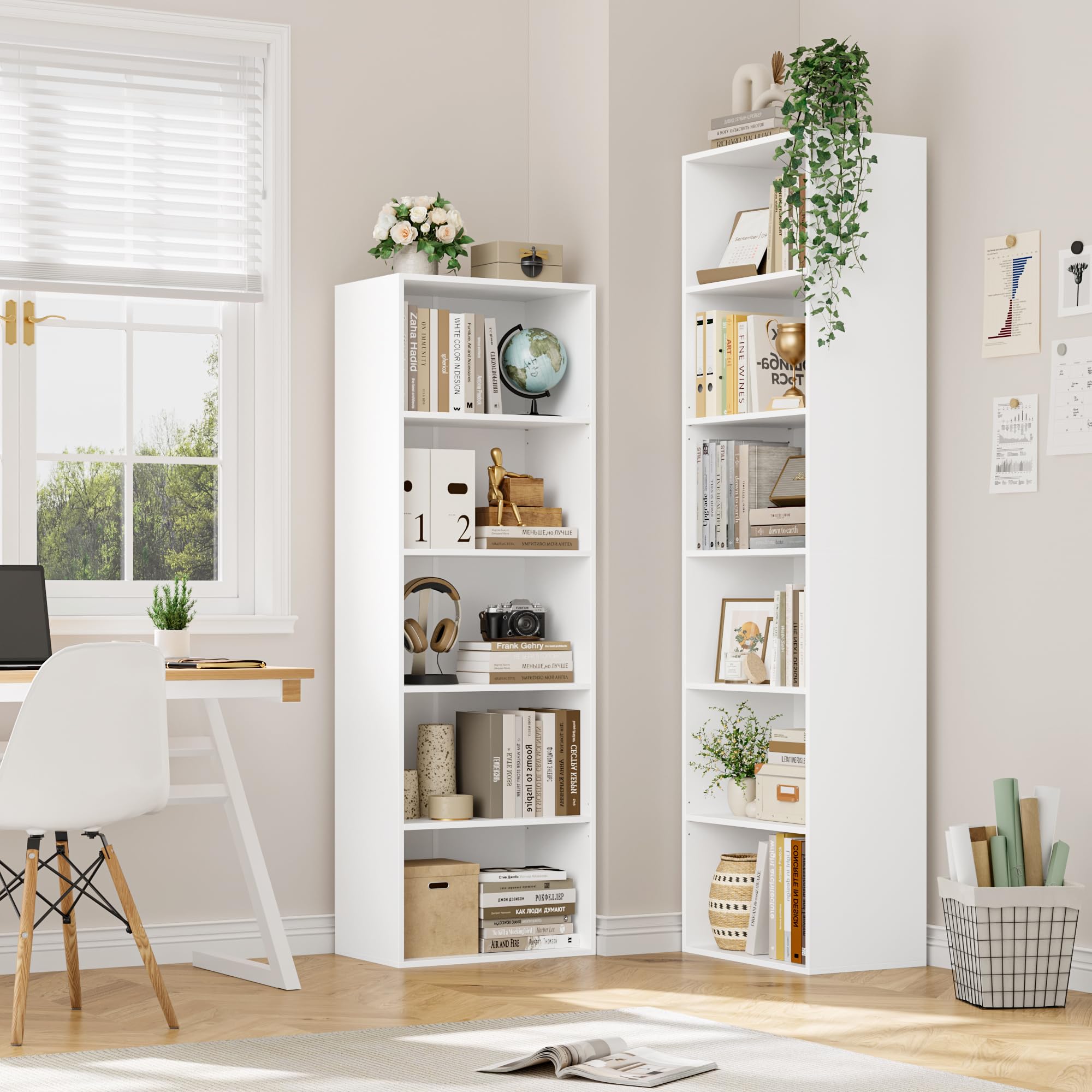 FirFurd 190,5 cm Bücherregal, Regal mit 6 Fächern, Bücherschrank, Kallax Regal, Würfelregal, Standregal, Aufbewahrungsregal, für Wohnzimmer Büro Schlafzimmer, 48x30x 190,5cm, weiß