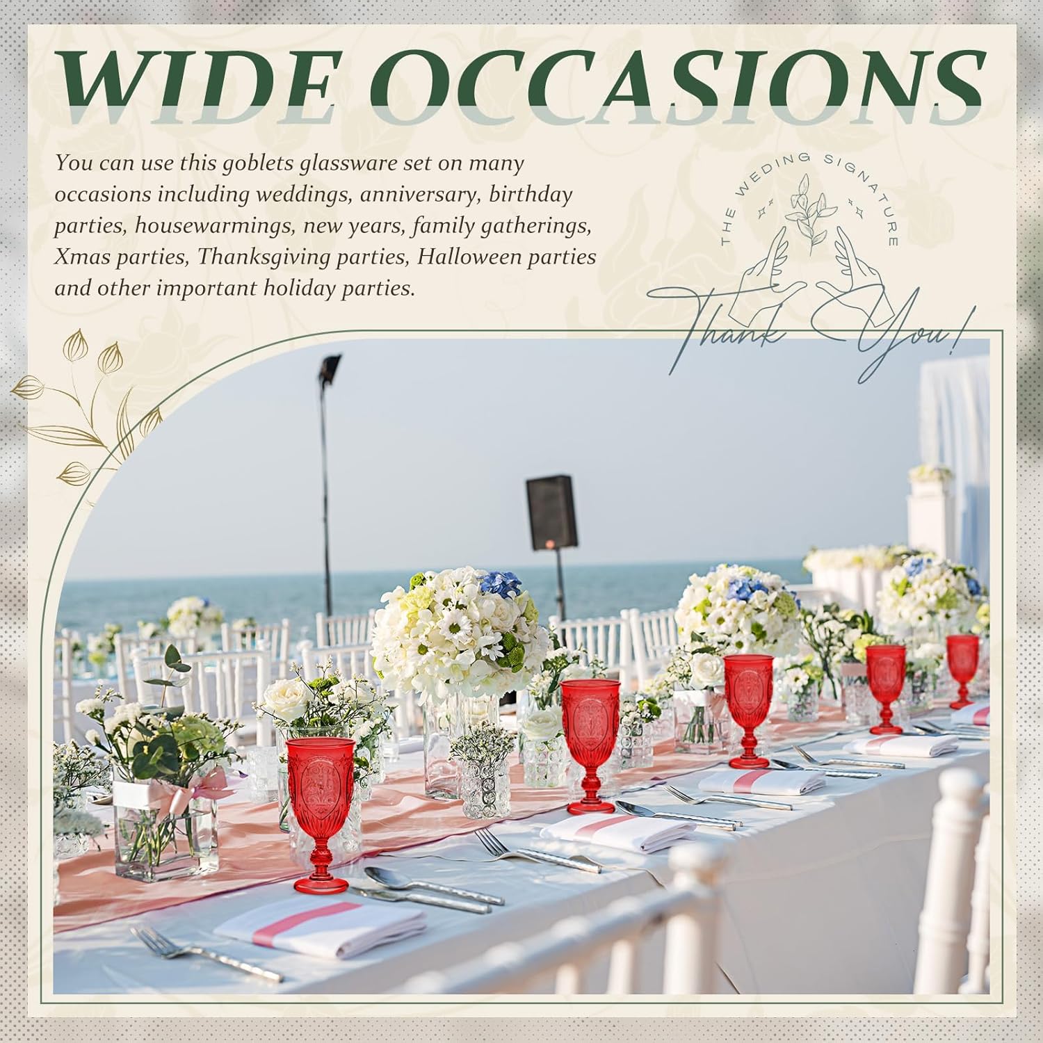 24 Pcs Plastic Goblets 7.5oz Vintage Goblet Plastic Wine Glasses Colored Retro Embossed Water Goblets for Wine Bar Juice Baby Shower Wedding Reception Grand Event Party (Red) - Image 7