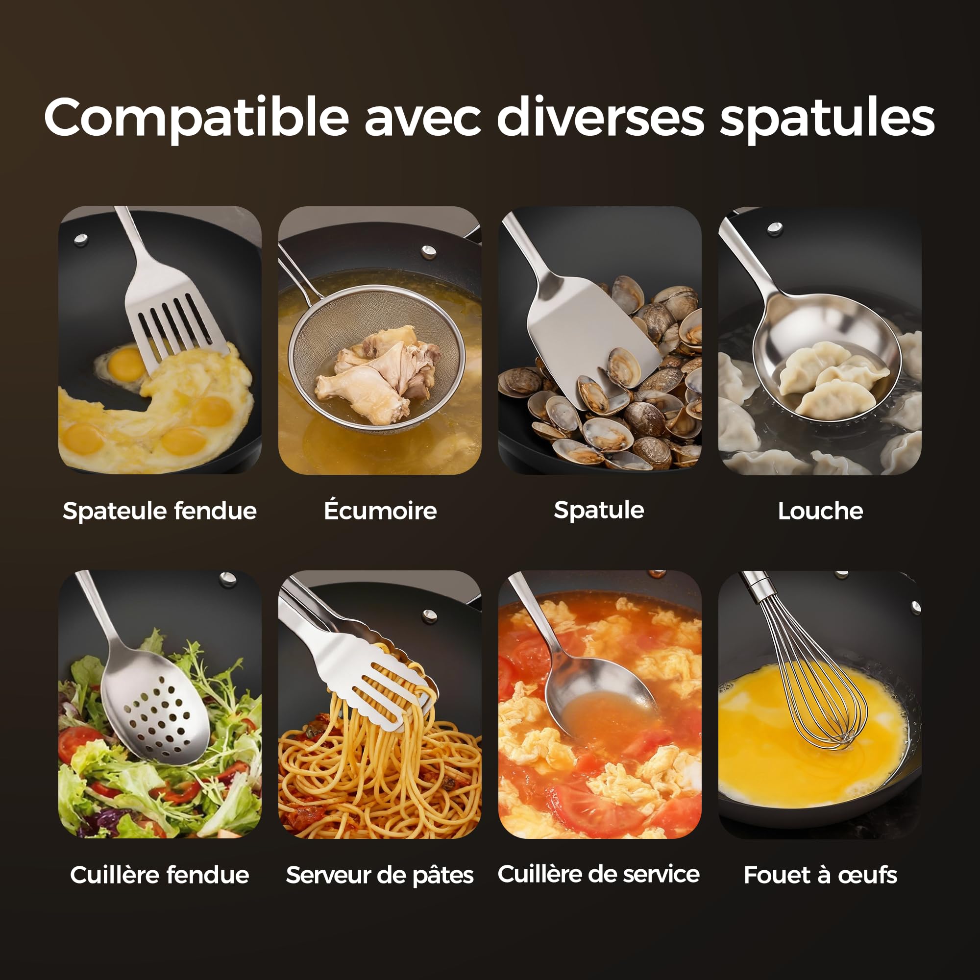Sanho 32 cm Poêle Wok avec couvercle – Pas de culottage, 0 revêtement chimique, antiadhésif naturel, compatible tous feux (gaz, électrique, induction <800W) & ustensiles métal, 5QT