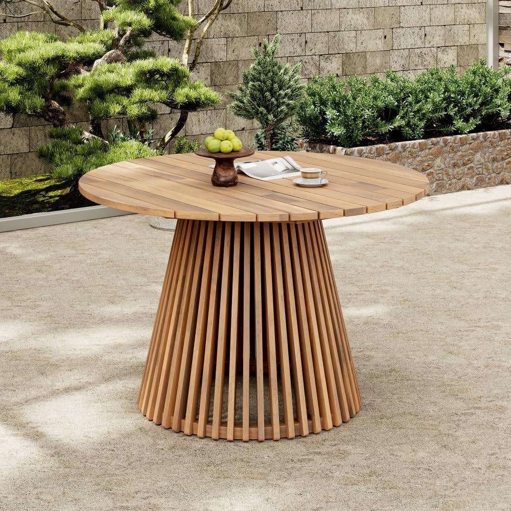 Virubi 5-Piece Outdoor Table and Chairs for 4,Acacia Wood Outdoor Coffee Table Set with Armrest Chairs,Patio Outdoor Furniture Sets, for Backyard, Garden, Poolside (Grey + Light Teak)