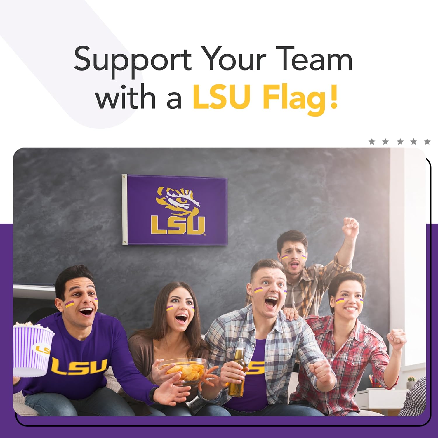 LSU Tigers College Sports Printed Flag - NCAA Licensed - Nylon - School Banner (Yellow, Purple, White) (2' x 3')