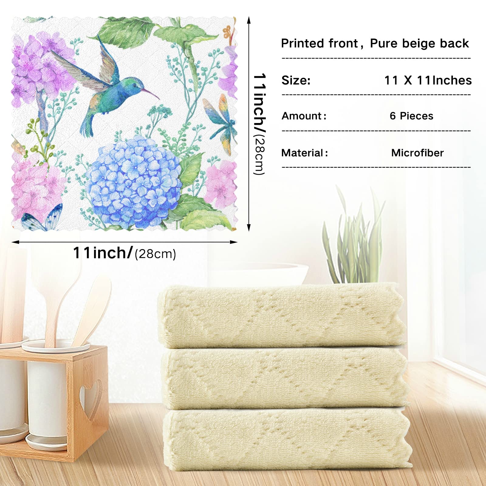 Set di 4 strofinacci da cucina con colibrì, fiori e uccelli, asciugamani da cucina morbidi e assorbenti, strofinacci per casa, cucina, catering, ristorante, 45 x 72 cm