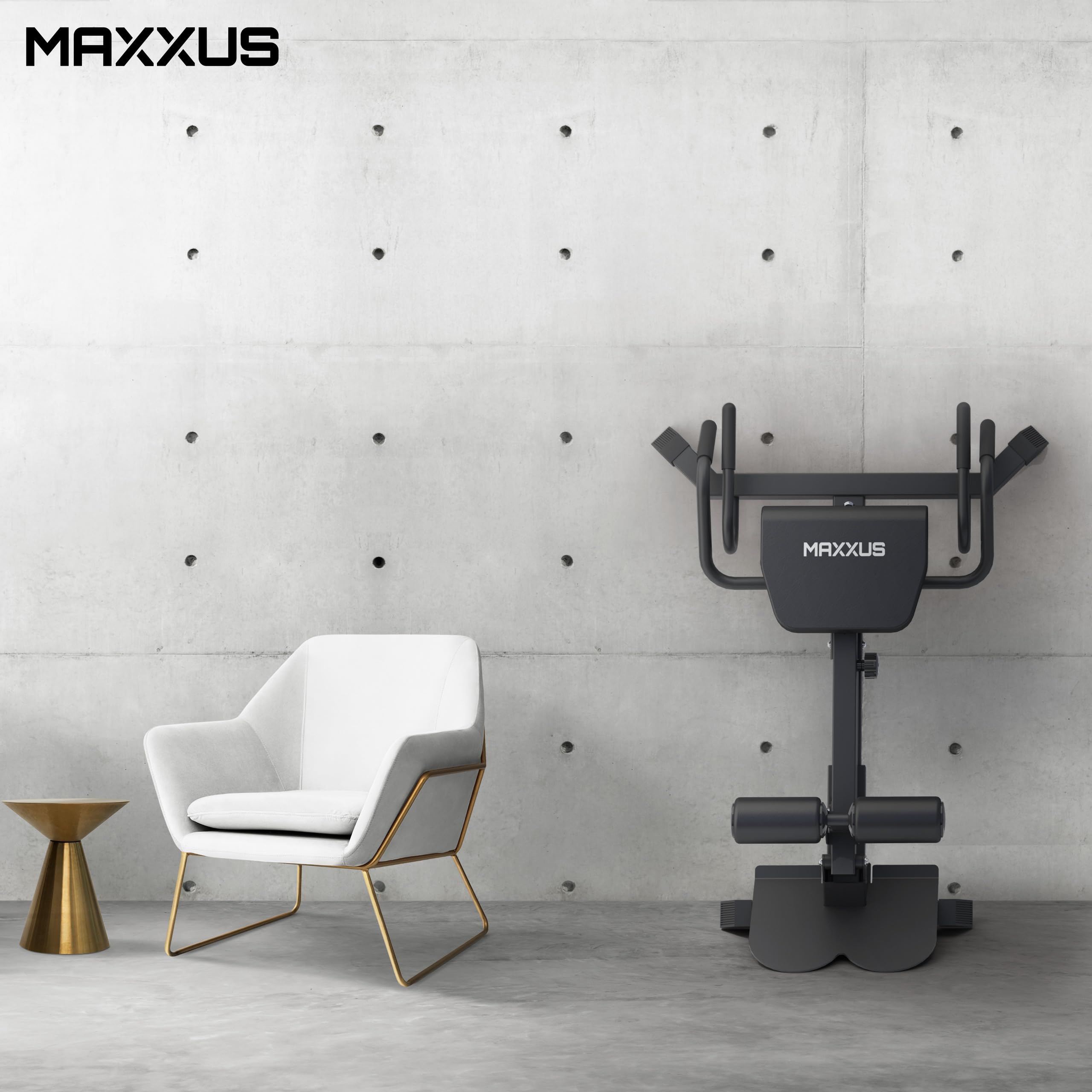 MAXXUS Chaise Romaine - 7en1, Pliable, Coussins de Cuisses Réglables, Rembourrage Épais, Acier, Cuir PU, Max 150kg, Noir - Banc Musculation Hyperextension, Appareil Dos, Machine Sport Maison