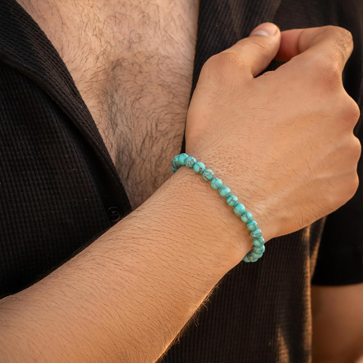 RTZN® Mens Turquoise Bracelet – Premium Handcrafted Western Turquoise Bracelets for Men – Adjustable Turquoise Beaded Bracelet