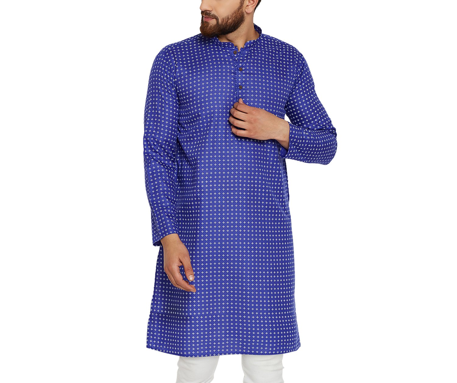 Kurtas de lino y algodón para hombre azul de diseño étnico ligero 8