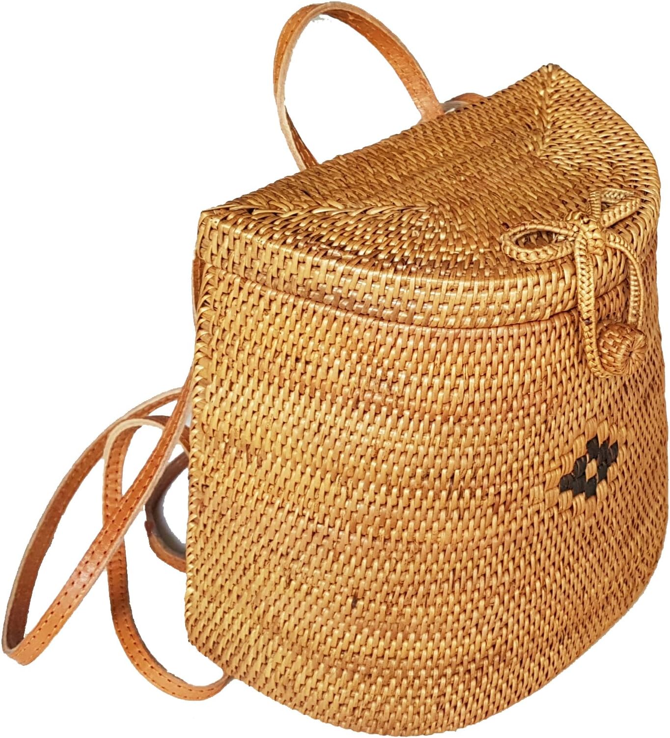 Woven Rattan Backpack Bag (Ribbon Closure), Basket Bag