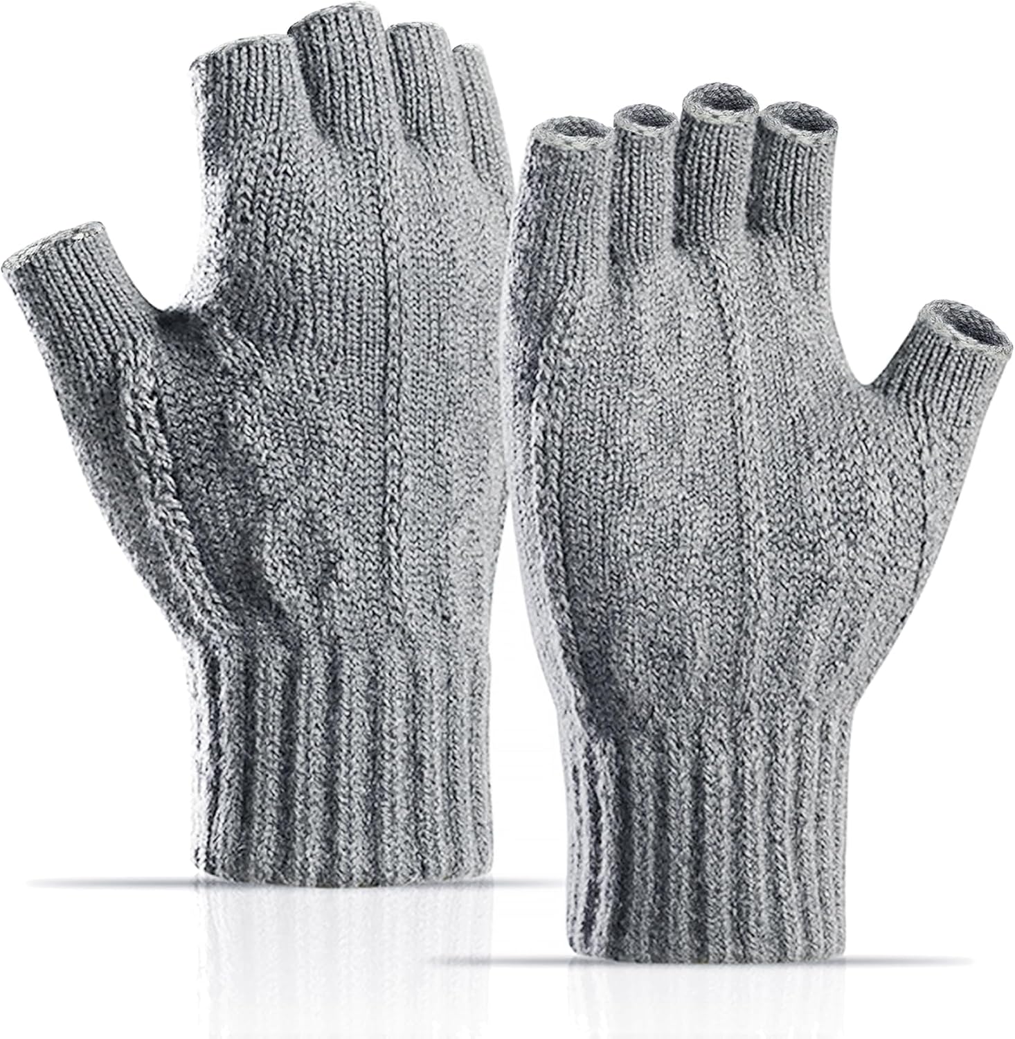Mens Winter Fingerless Gloves for Men Cold Weather Gifts, Warm Knit Running Typing Work Half Finger Gloves