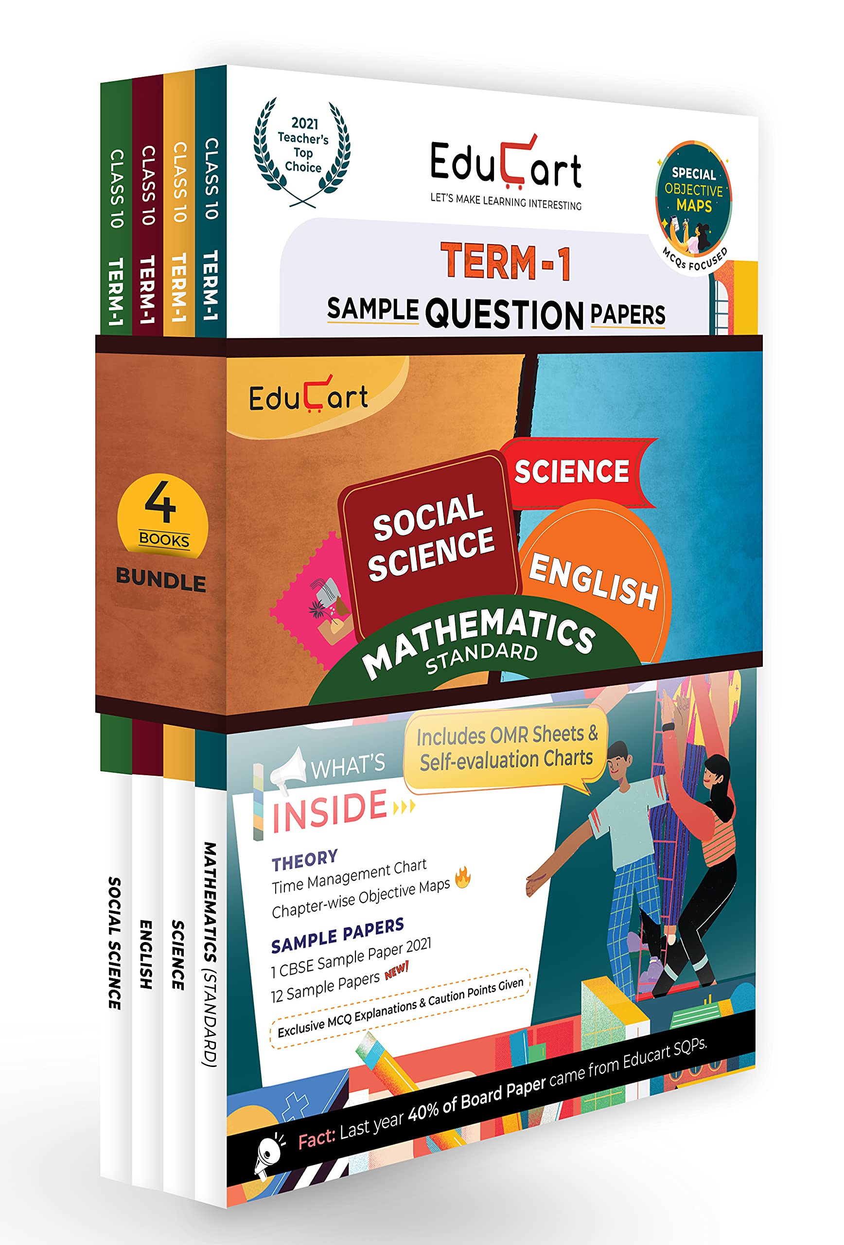 Educart CBSE Term 1 Sample Papers Class 10 Bundle of Science, Math Standard, Social Science & English Books For 2022 (Based on 2nd Sep CBSE MCQ Sample Paper 2021) Paperback