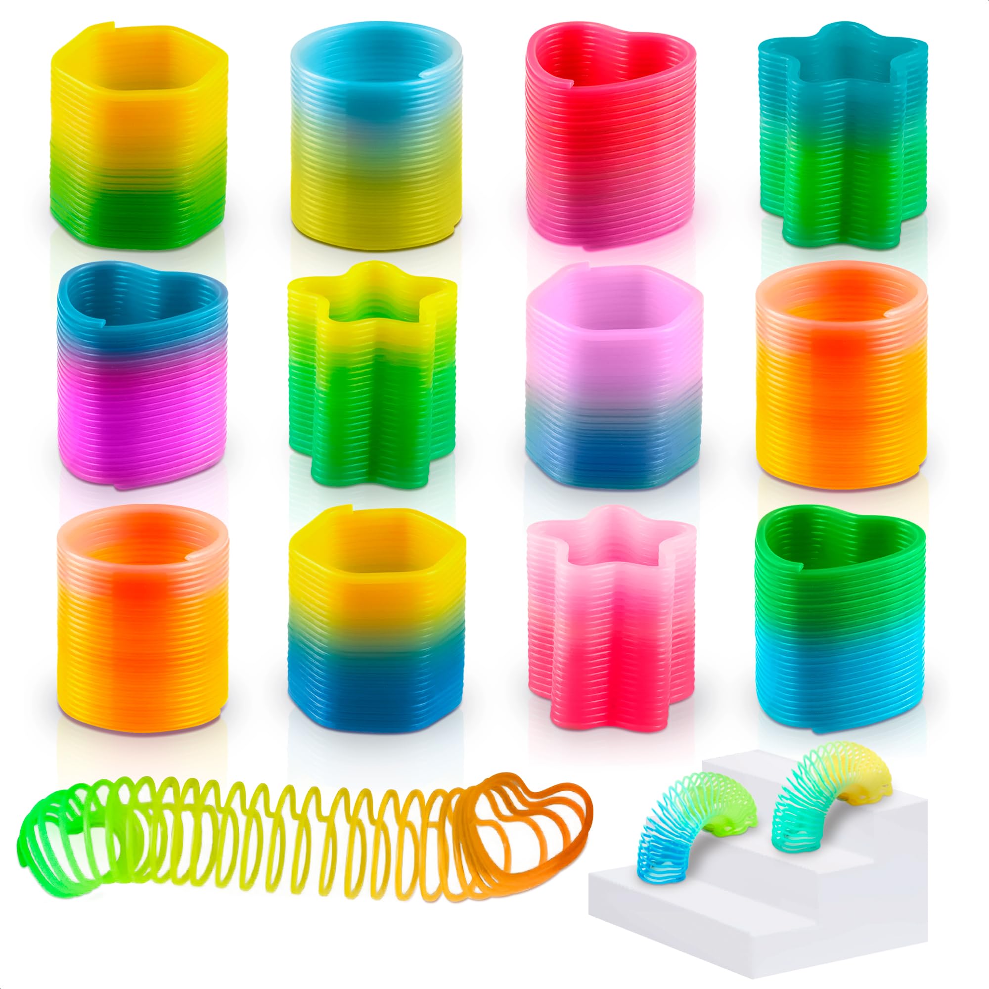 DIMROM 25Pcs Spring Rainbow Party Favor - Goodie Bags Stuffers Mini Party Favors Sensory Rainbow Toy Spring - Bulk Small Stress Relief Items