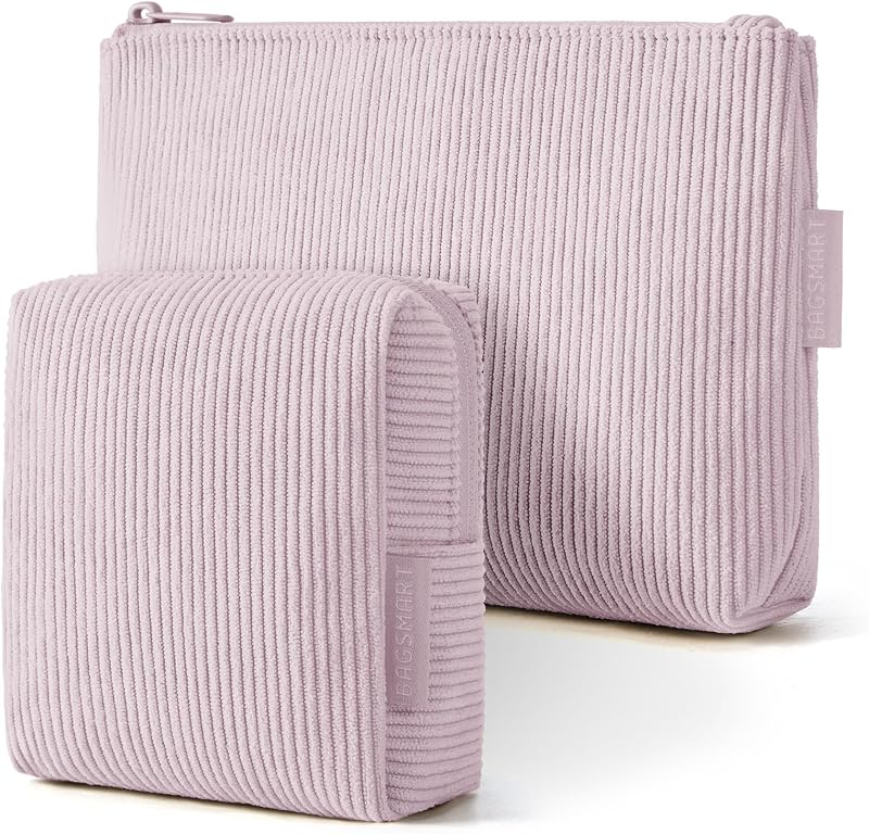 BAGSMART Conjunto com 2 Necessaires de Maquiagem em Veludo Cotelê, Tamanhos Grande e Pequeno, 02-Lavender Purple Set