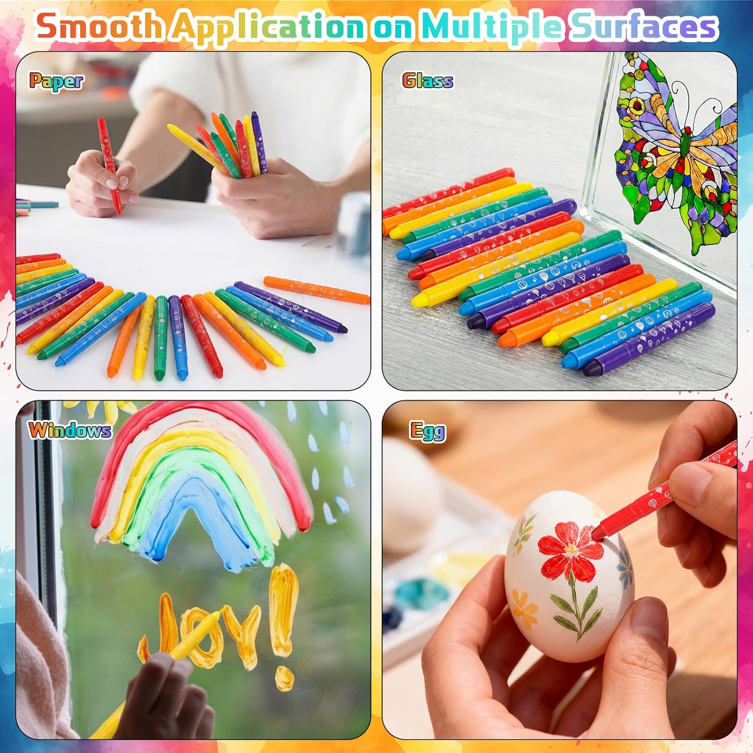 Lewtemi 120 Pcs Gel Crayons 6 Watercolor Rainbow Crayons Easter Basket Stuffers Twistable Washable Tempera Paint Sticks Art Drawing Painting Supplies for Paper, Glass, Mirrors and Windows