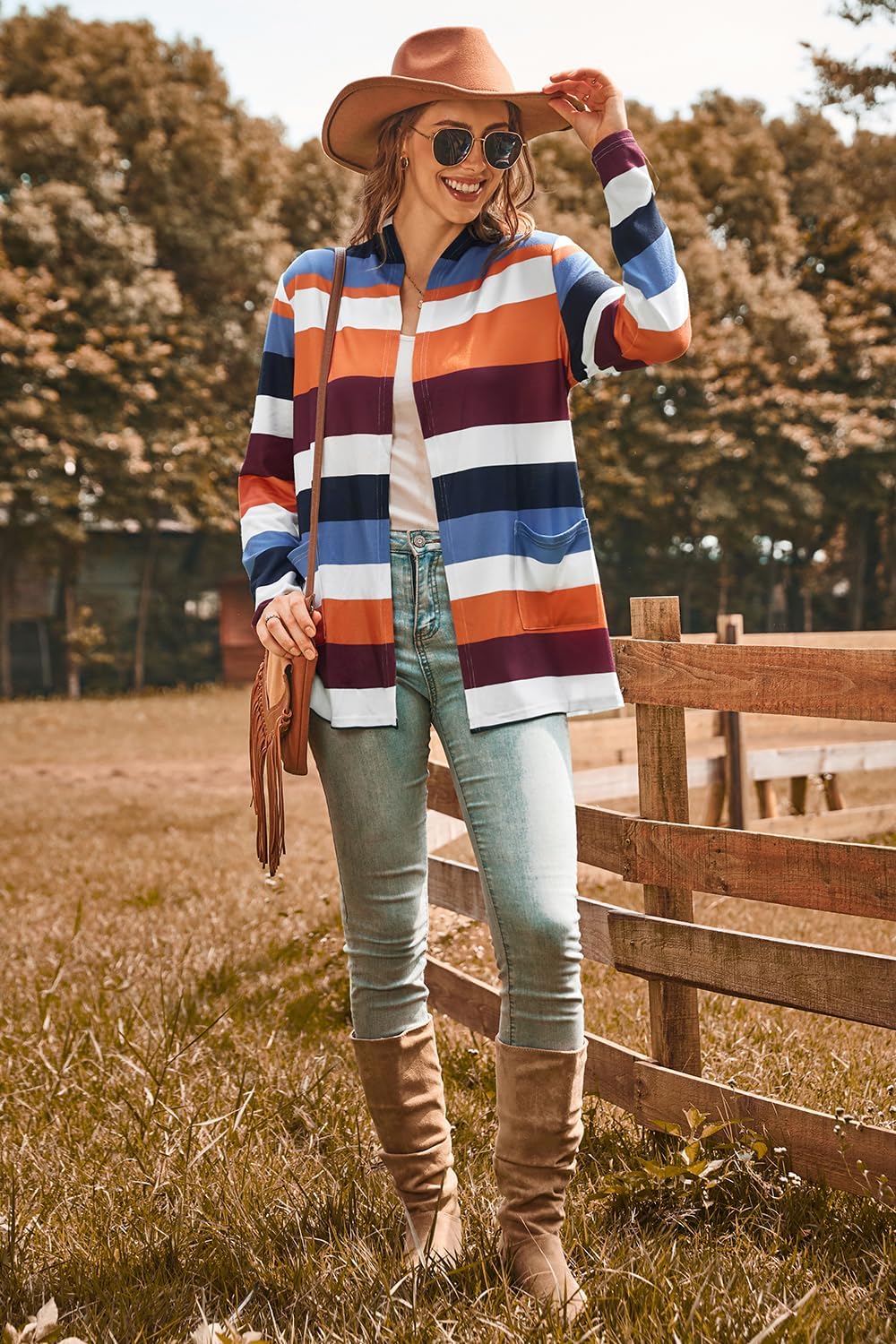 ULTRANICE Cardigan Sweaters Womens Fashion 2024 Trendy Lightweight Long Sleeve Casual Knitted Cardigans Sweater Tops Clothes Outfits with Pockets(Stitching B,S) - Image 8