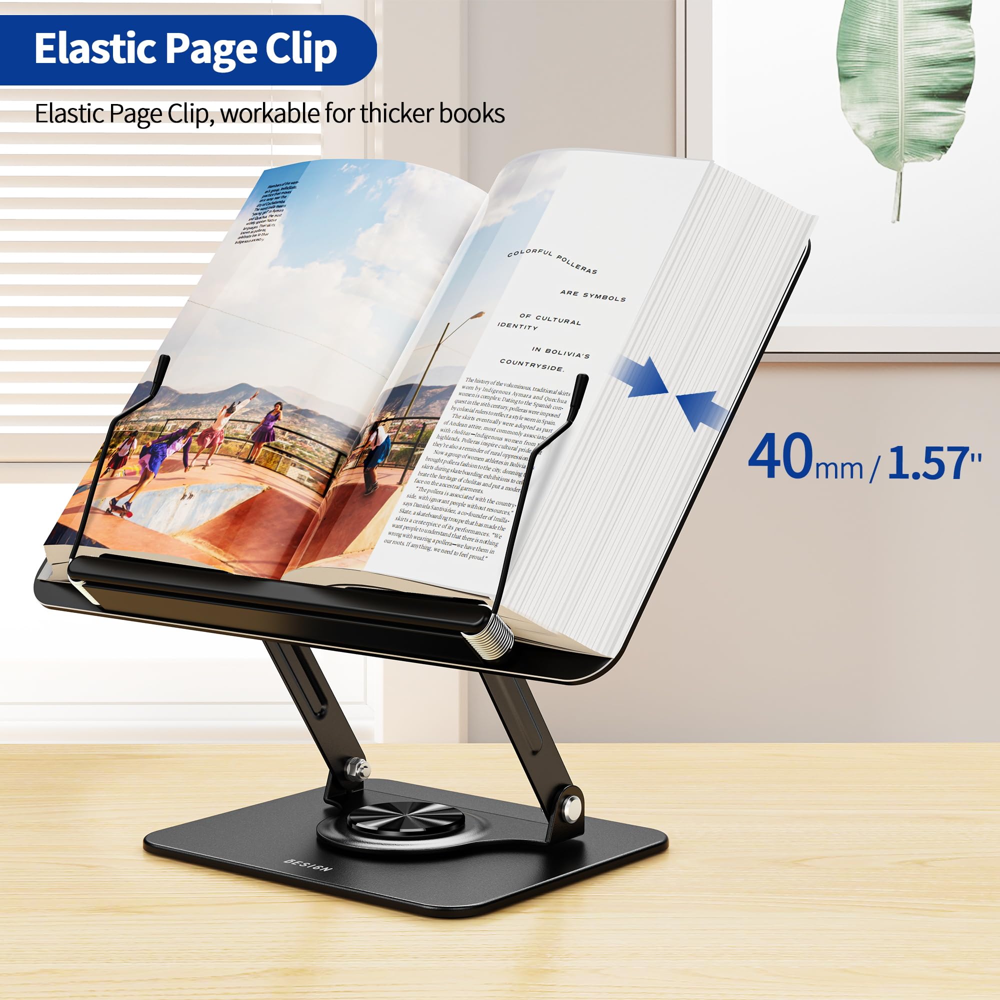 BESIGN BS02 Book Stand for Reading Adjustable Book Holder Ergonomic Laptop Stand with Elastic Page Clips for Music — view 2