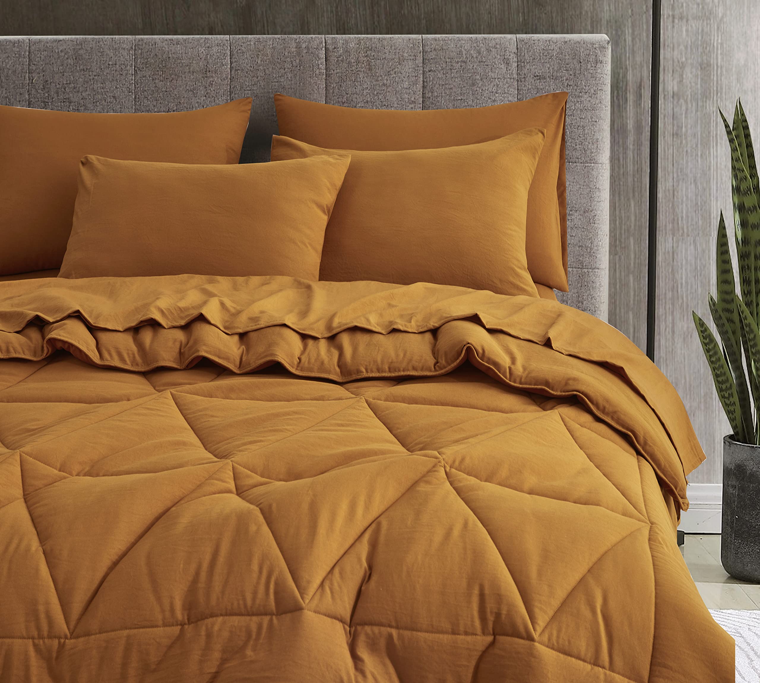 Chezmoi Collection Jasper Full Bed in a Bag 7 Piece Triangle Geometric Quilted Soft Washed Double Brushed Microfiber All Seasons (Full, Aqua