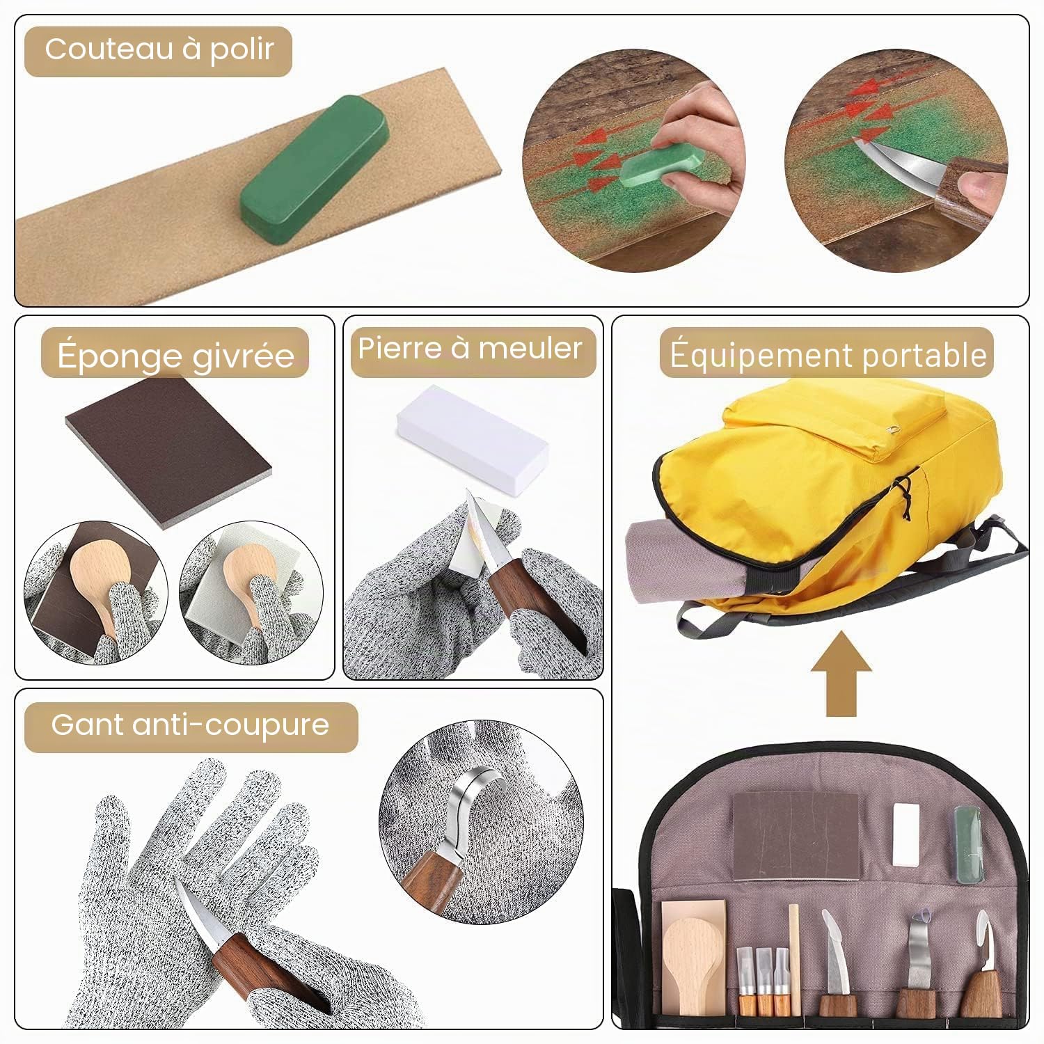 Outil de Ciseaux à Bois Kit, 14 Pièces DIY Outils de Sculpture avec Gants Résistants aux Coupures, Couteau de Sculpture pour Sculpteur, Charpentier, Amateur, Adultes
