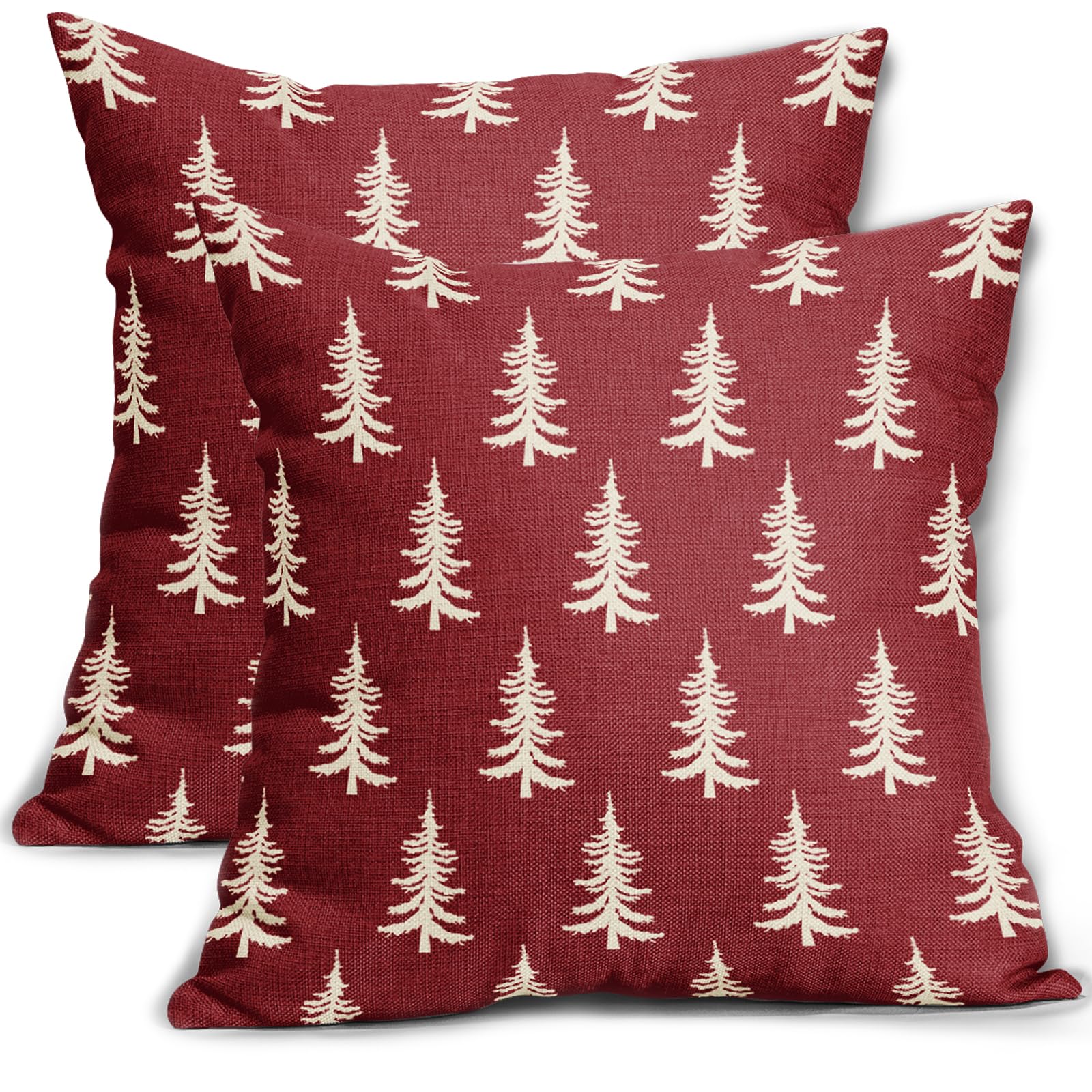 Aytipun Dark Red Christmas Pillow Covers 16x16 Set of 2 Xmas Tree Rustic Style Winter Print Decorative Outdoor Pillowcases Holiday Decorations Throw