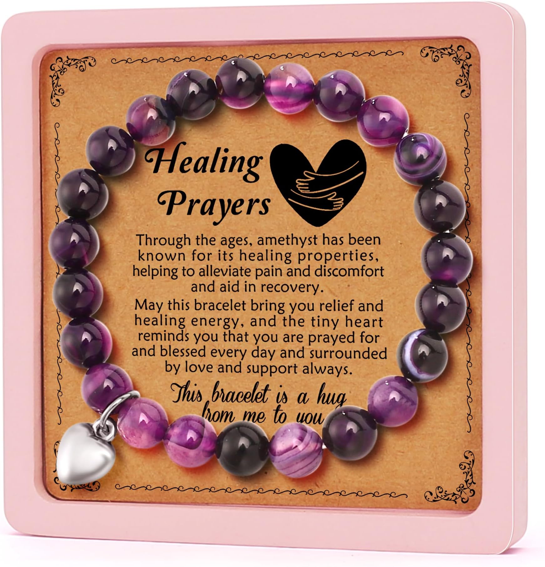 LEJIAJINW Inspirational Get Well Soon Gifts Healing Prayers Bracelets for Women Best Friends Sister Girls After Surgery Self Care Purple Gift Sympathy Memorial Loss of Loved One