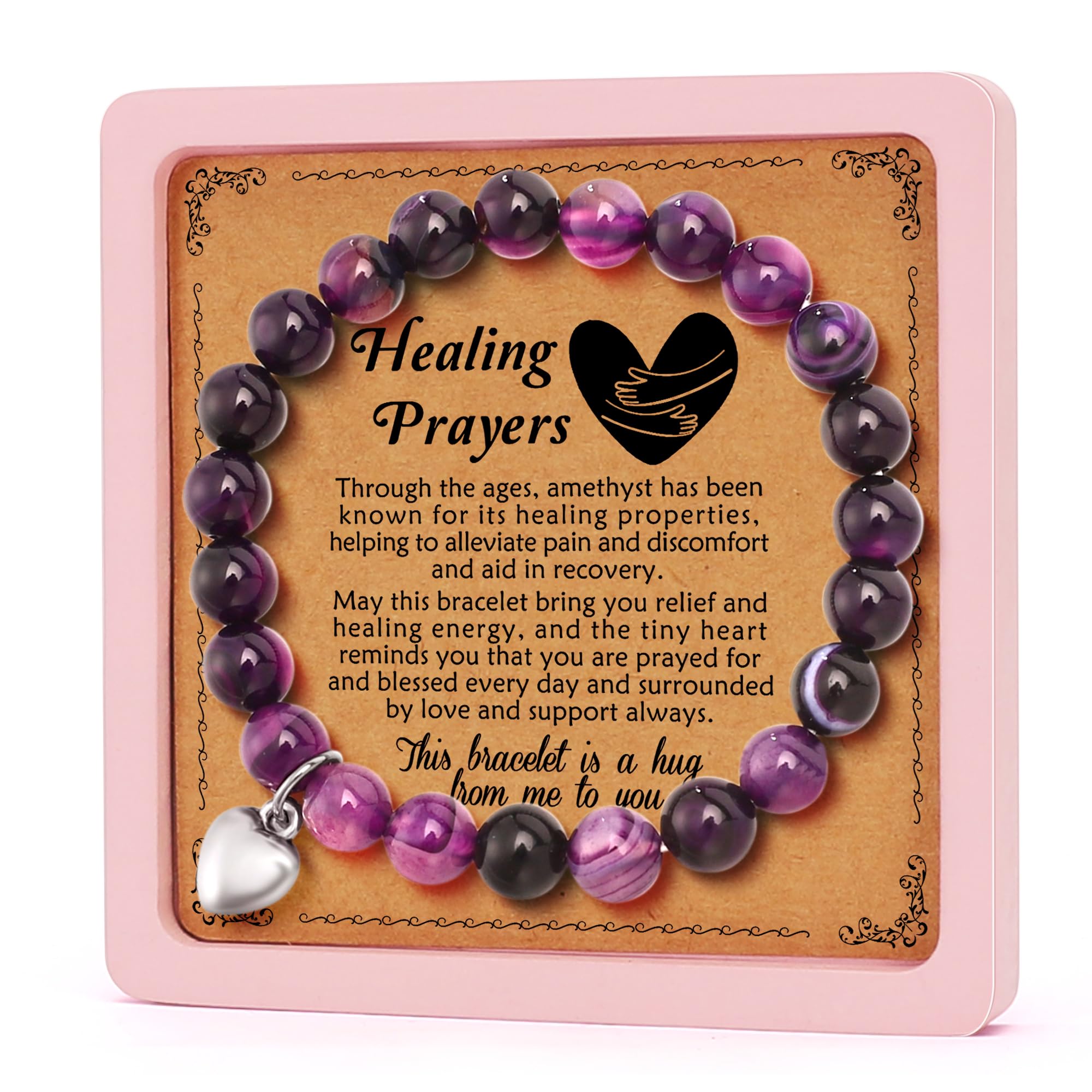 LEJIAJINW Inspirational Get Well Soon Gifts Healing Prayers Bracelets for Women Best Friends Sister Girls After Surgery Self Care Purple Gift Sympathy Memorial Loss of Loved One