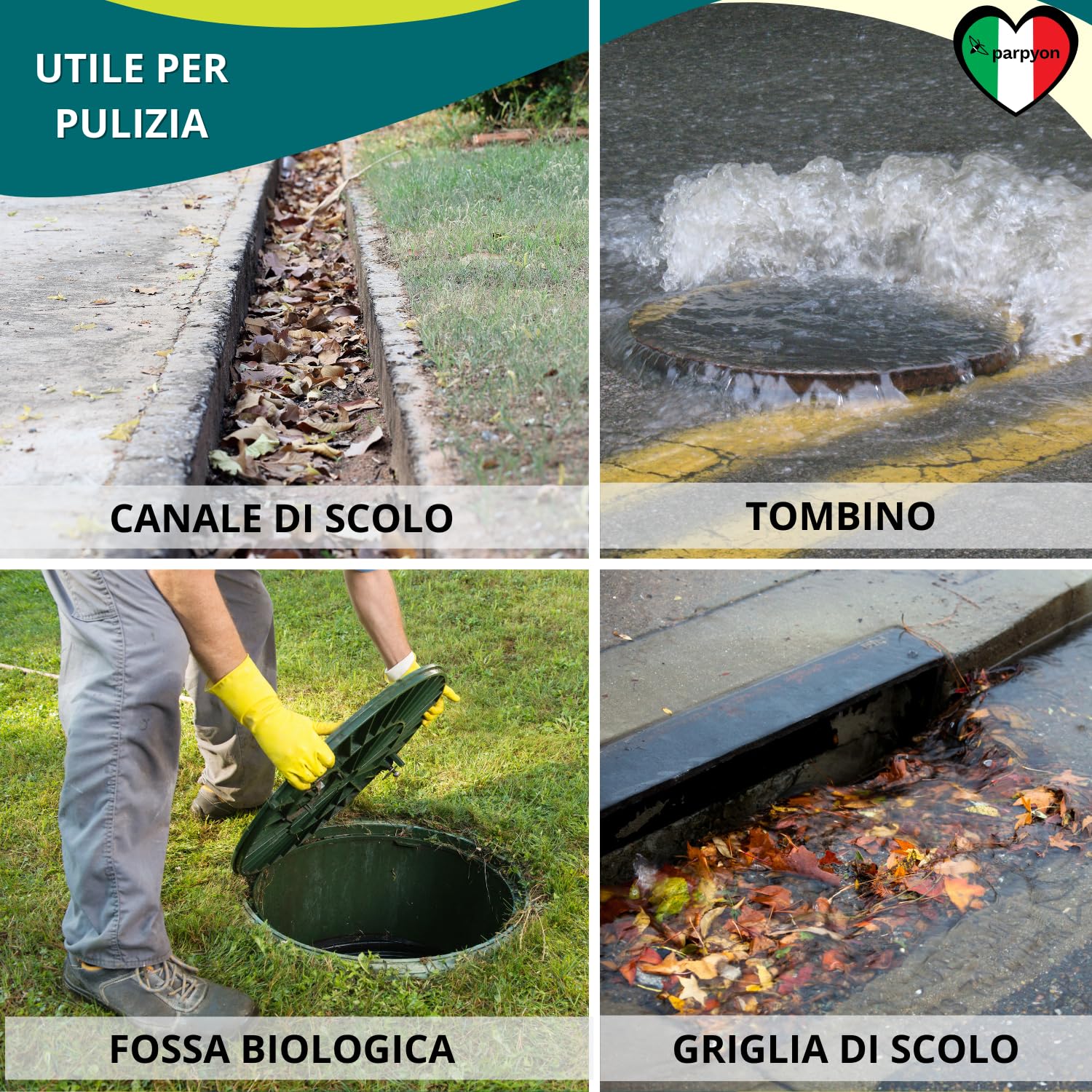 parpyon Paletta per pulizia Tombini in Acciaio Resistente Attrezzi pulizia tubature intasate per canaline canali di scolo otturato (X Tombino)
