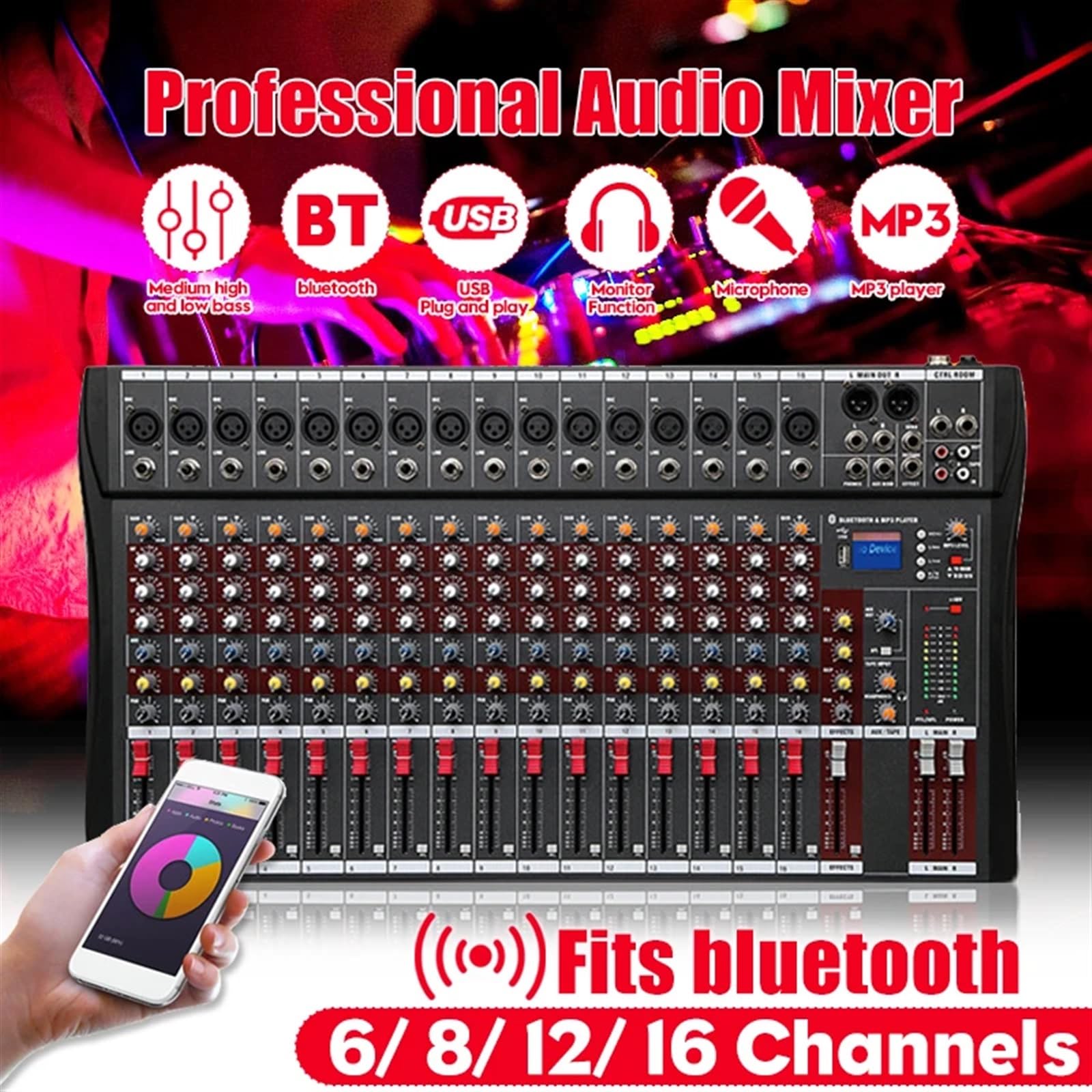 48V 6/8/12 kanałów profesjonalne studio mikser au-dio USB DJ konsola miksująca dźwięk moce Phantom wzmacniacz monitora(6 Channels)