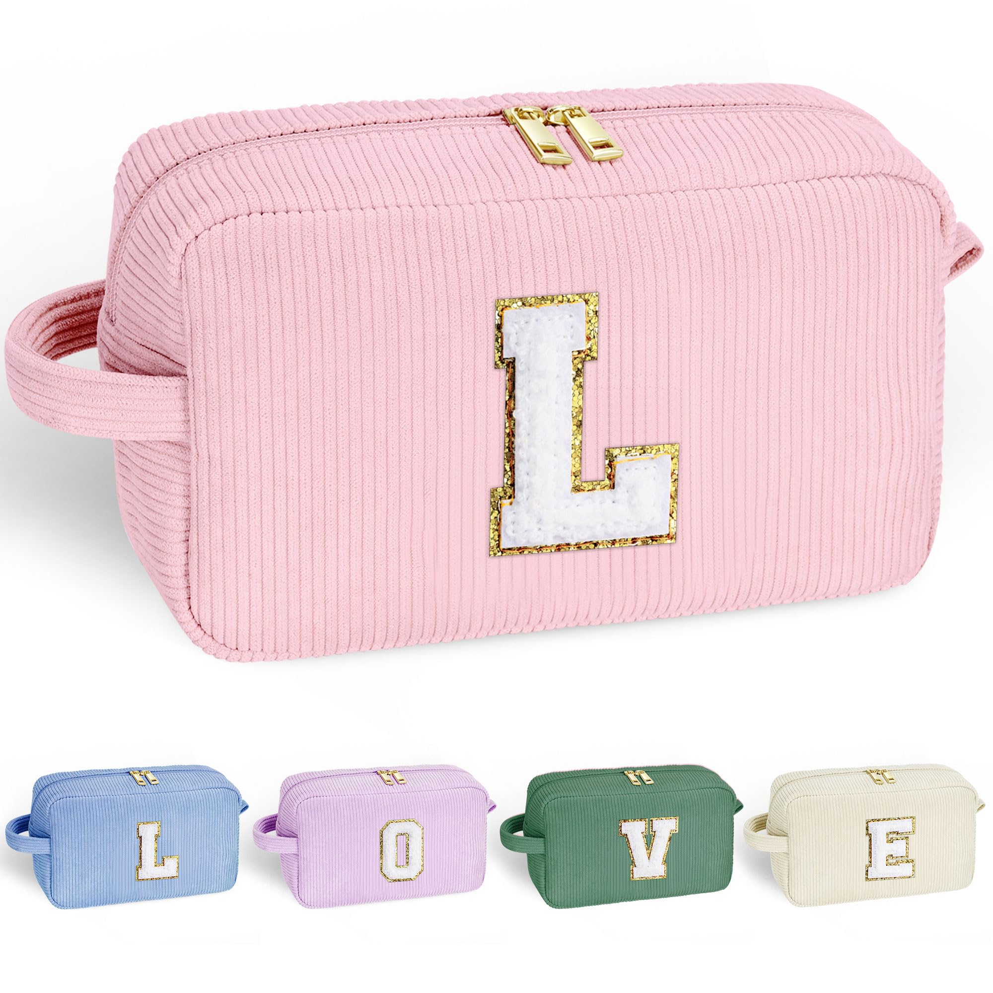 YOOLIFE Cosmetic Bags for Women - Birthday Gifts for Girls Women Preppy Stuff Travel Makeup Bag Teacher Appreciation Gifts Makeup Bags Corduroy Pink